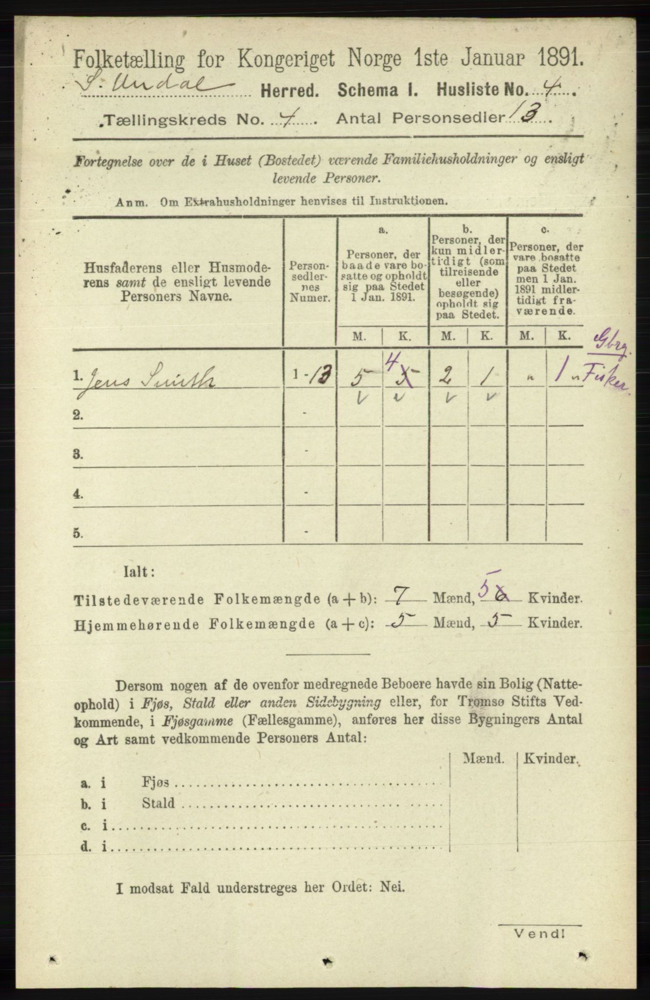 RA, Folketelling 1891 for 1029 Sør-Audnedal herred, 1891, s. 1334