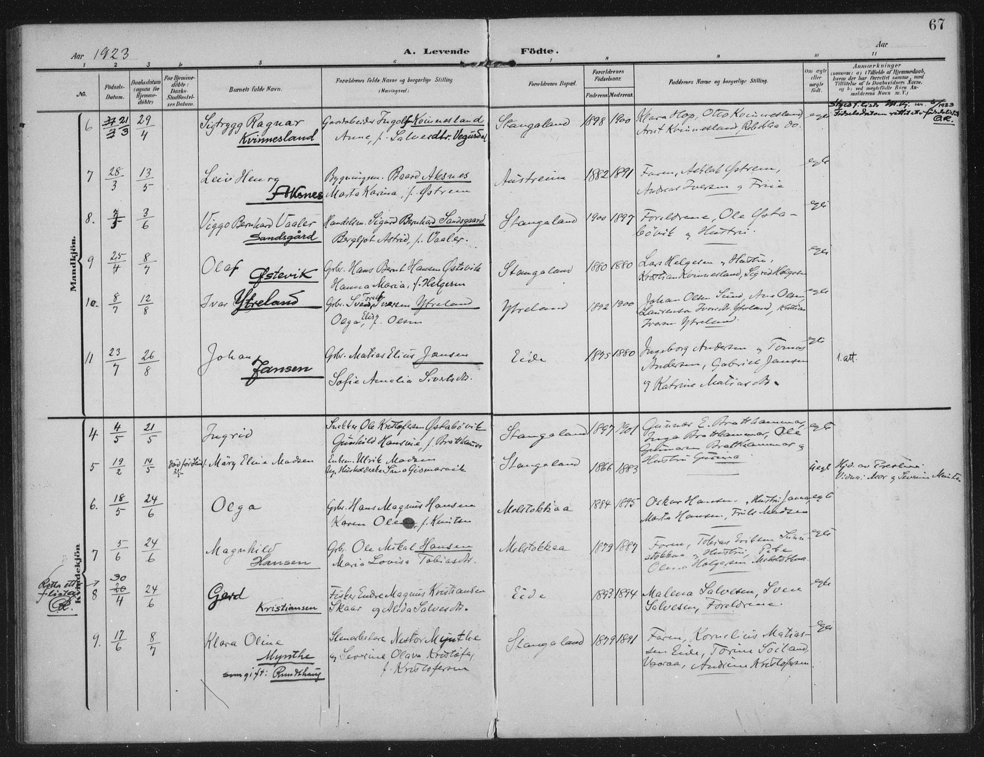 Kopervik sokneprestkontor, AV/SAST-A-101850/H/Ha/Haa/L0003: Ministerialbok nr. A 3, 1906-1924, s. 67