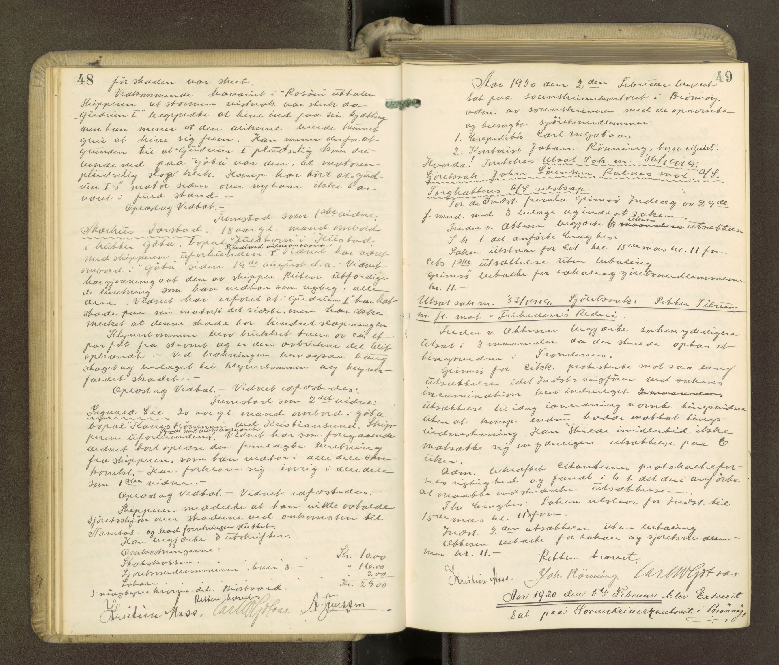 Brønnøy sorenskriveri, AV/SAT-A-4170/1/1/1B/L0001: Ekstrarettsprotokoll, 1919-1926, s. 48-49
