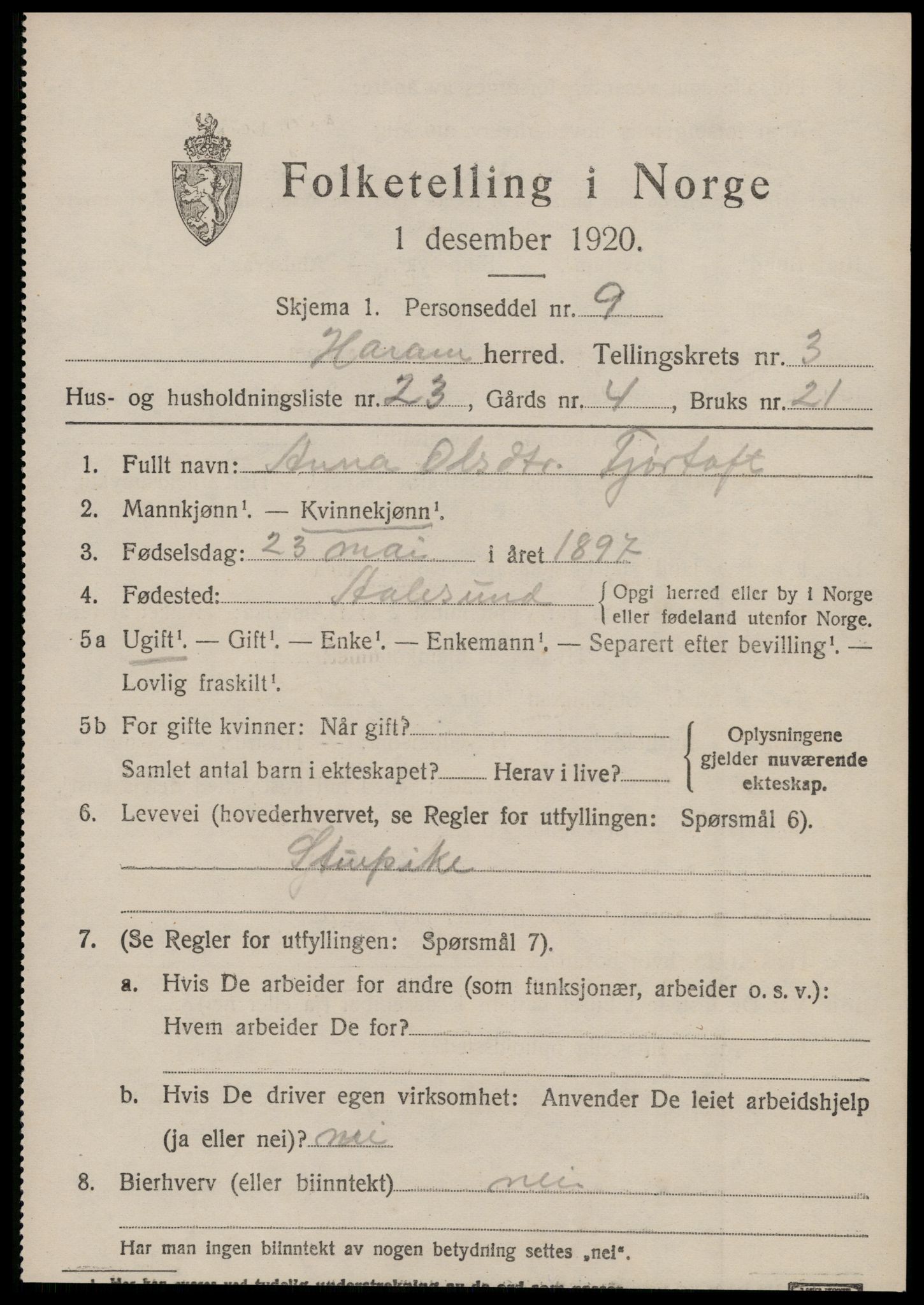 SAT, Folketelling 1920 for 1534 Haram herred, 1920, s. 2217