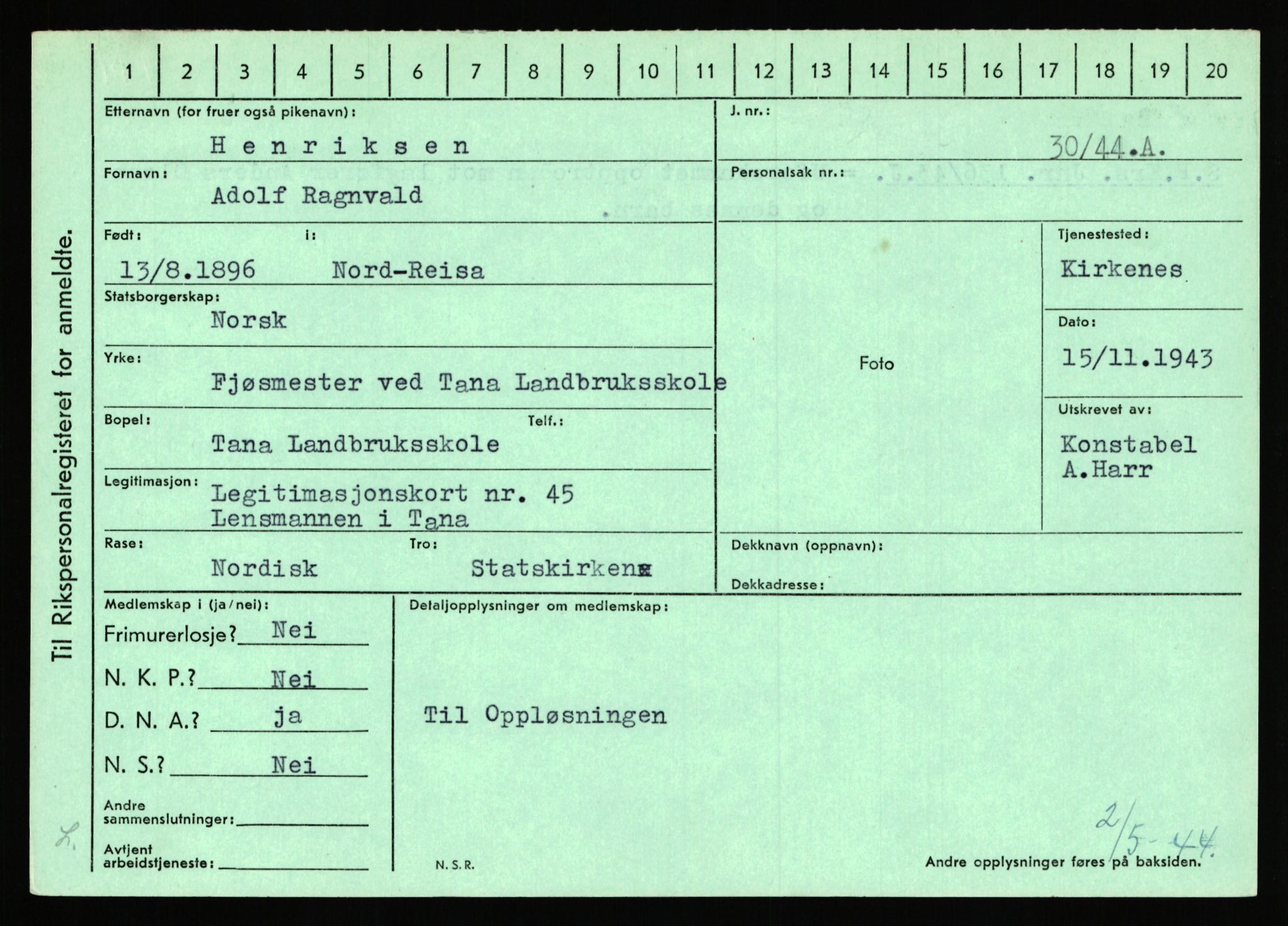 Statspolitiet - Hovedkontoret / Osloavdelingen, AV/RA-S-1329/C/Ca/L0006: Hanche - Hokstvedt, 1943-1945, s. 3613