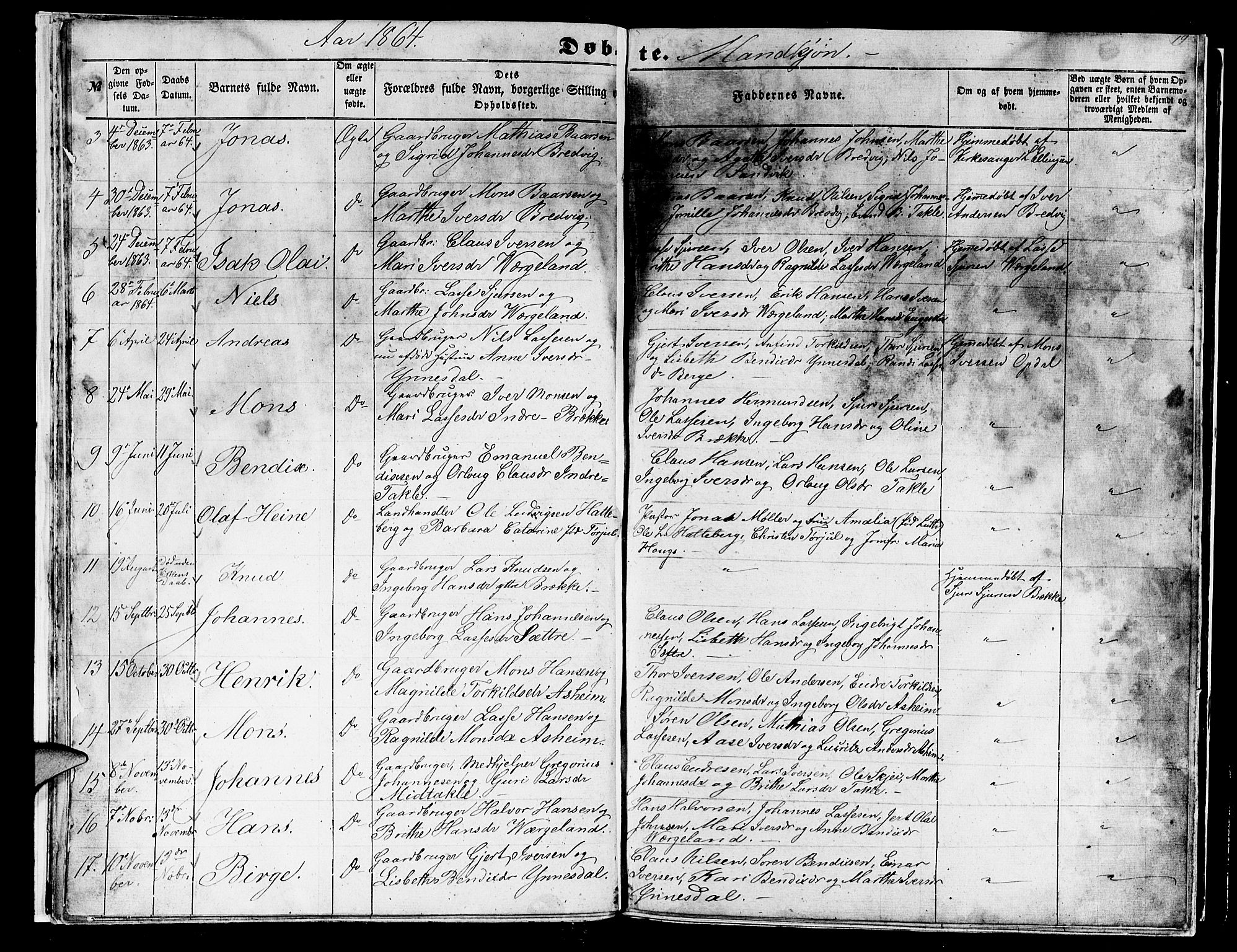 Gulen sokneprestembete, AV/SAB-A-80201/H/Hab/Habc/L0001: Klokkerbok nr. C 1, 1853-1880, s. 19