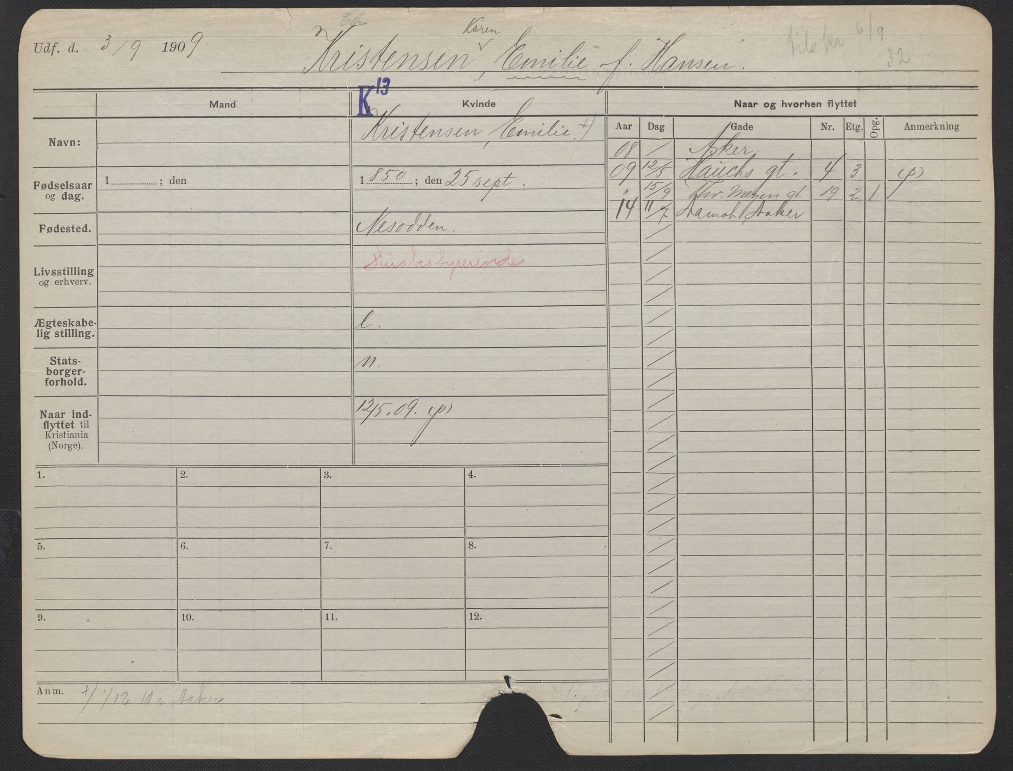 Oslo folkeregister, Registerkort, AV/SAO-A-11715/F/Fa/Fac/L0019: Kvinner, 1906-1914, s. 129a