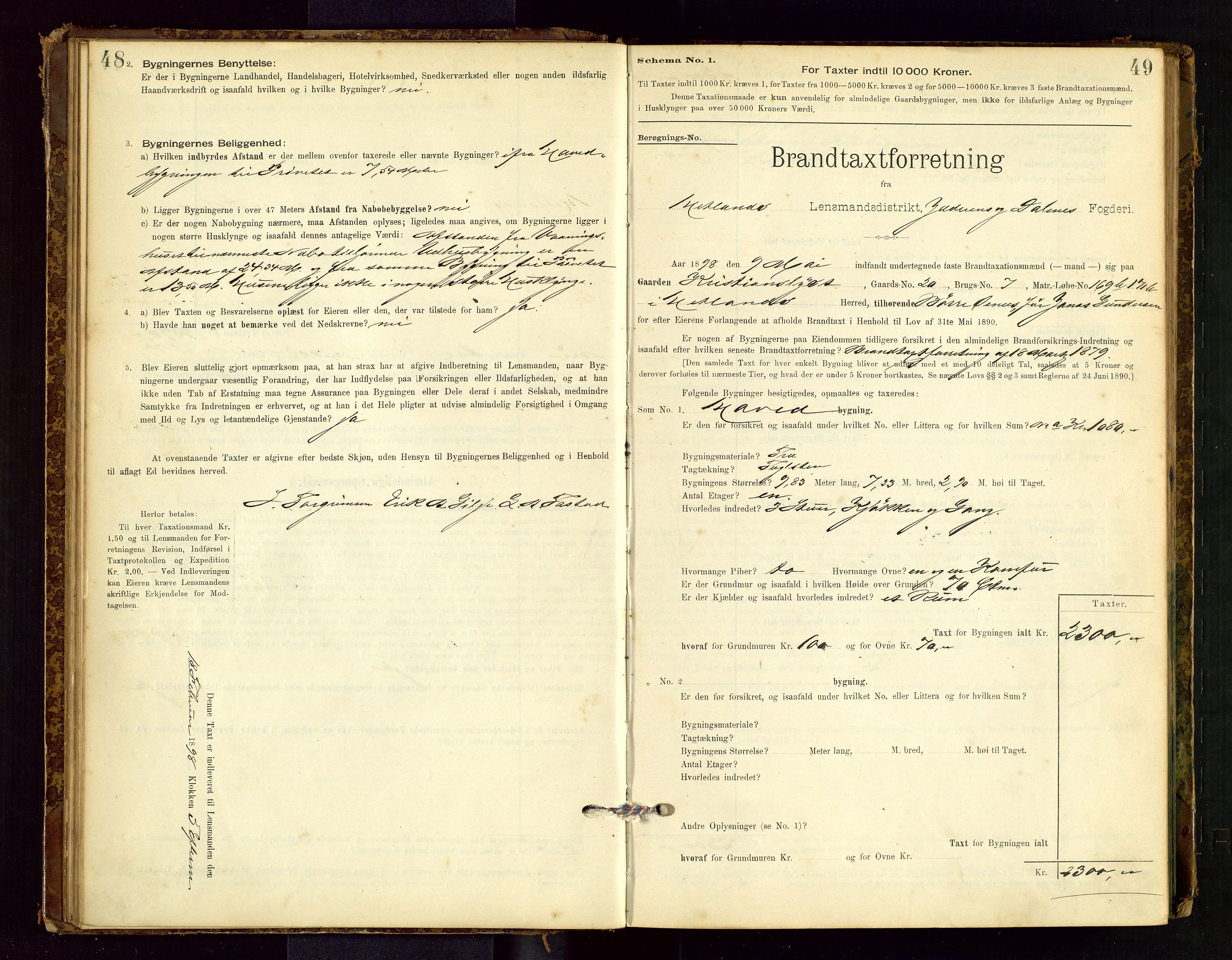 Hetland lensmannskontor, SAST/A-100101/Gob/L0001: "Brandtaxationsprotokol", 1895-1918, s. 48-49