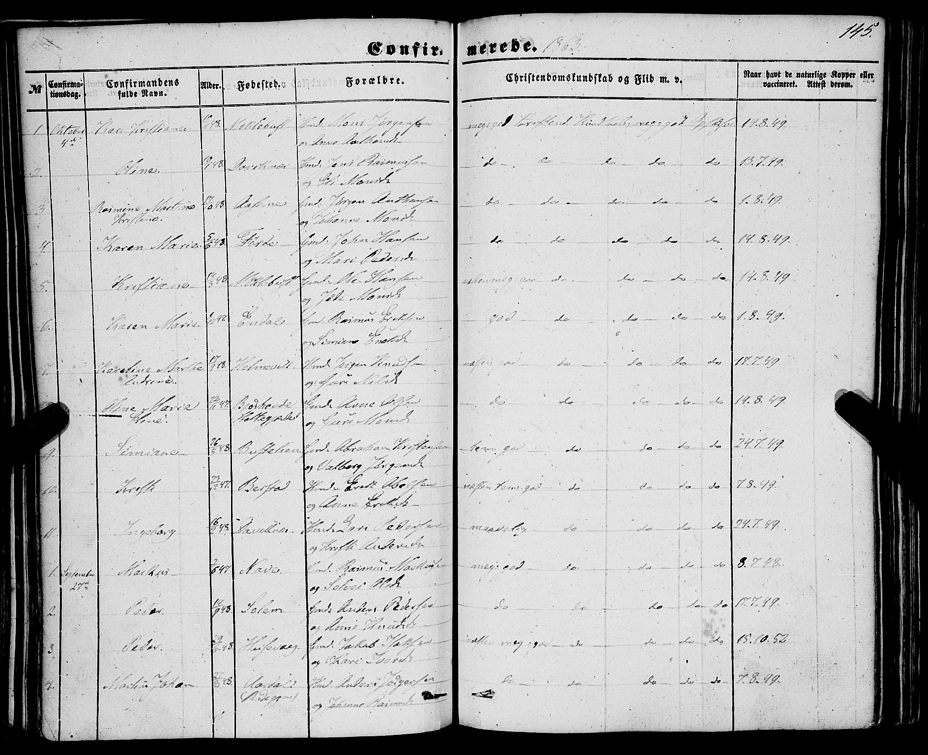 Davik sokneprestembete, AV/SAB-A-79701/H/Haa/Haaa/L0005: Ministerialbok nr. A 5, 1850-1866, s. 145