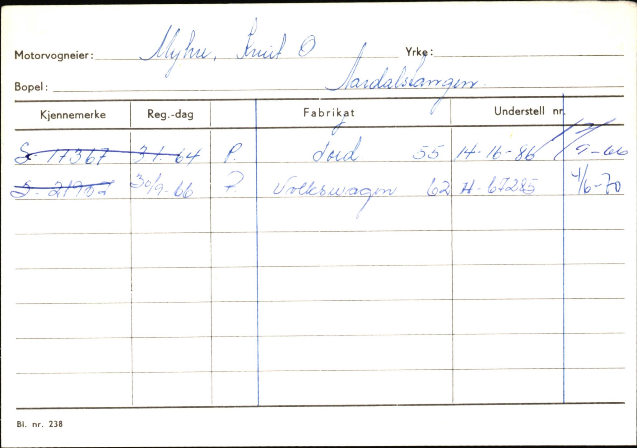 Statens vegvesen, Sogn og Fjordane vegkontor, SAB/A-5301/4/F/L0145: Registerkort Vågsøy S-Å. Årdal I-P, 1945-1975, s. 1860