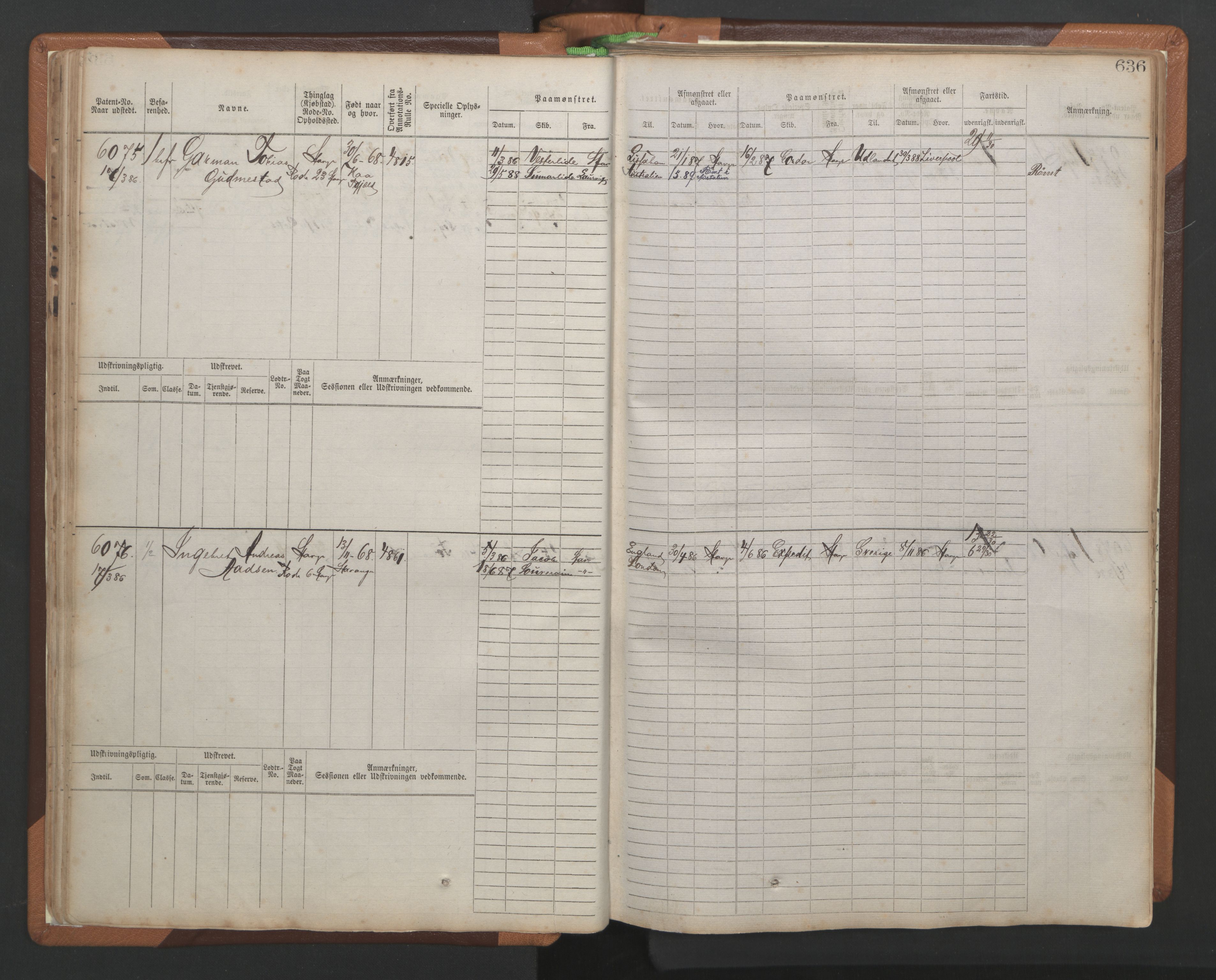 Stavanger sjømannskontor, AV/SAST-A-102006/F/Fb/Fbb/L0010: Sjøfartshovedrulle, patentnr. 6007-6606 (del 1), 1887-1896, s. 40