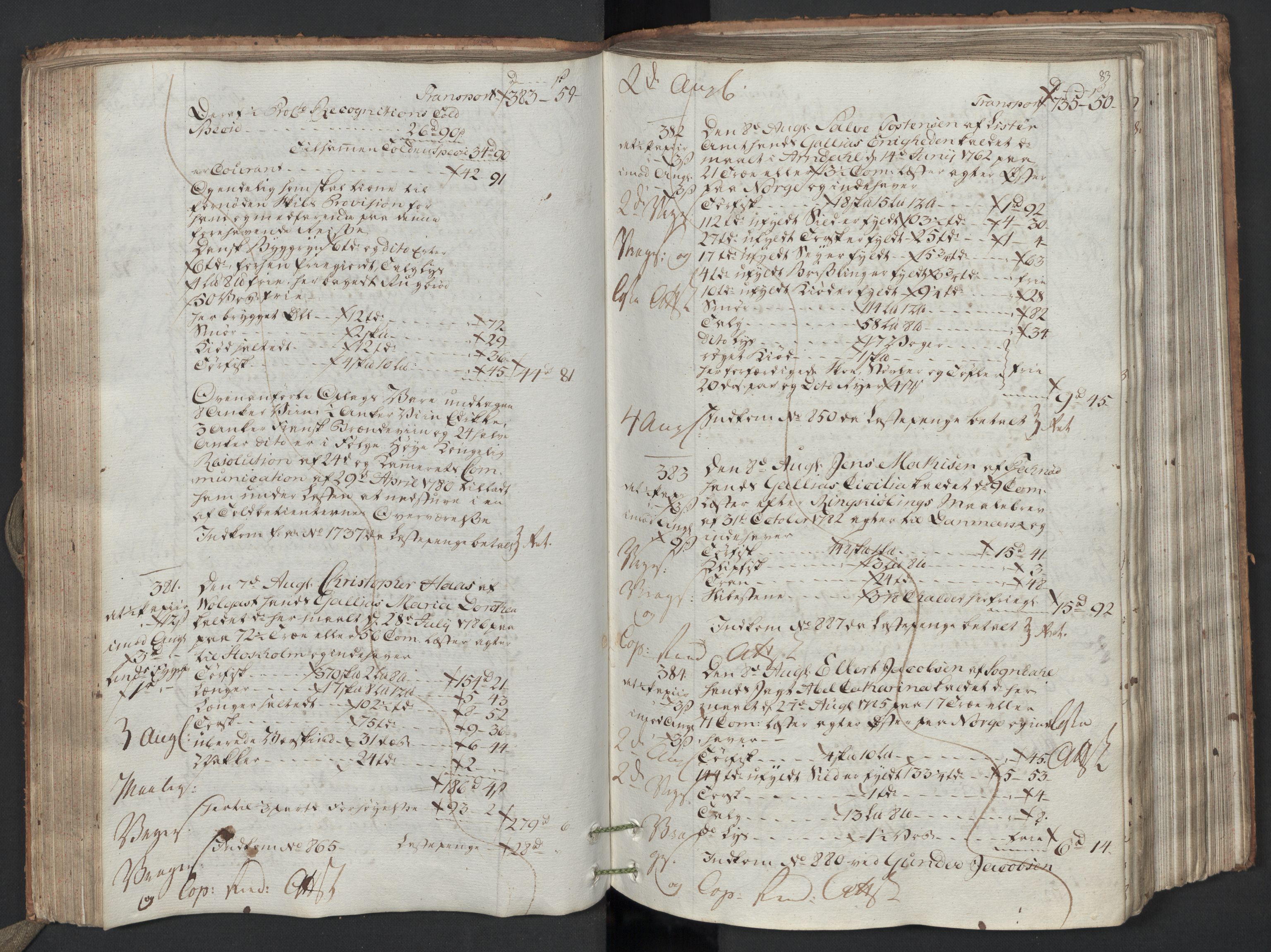 Generaltollkammeret, tollregnskaper, AV/RA-EA-5490/R26/L0223/0001: Tollregnskaper Bergen A / Utgående hovedtollbok, 1786, s. 82b-83a