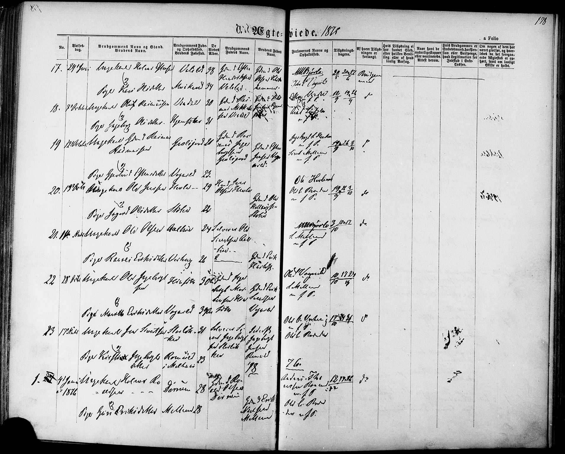 Ministerialprotokoller, klokkerbøker og fødselsregistre - Sør-Trøndelag, SAT/A-1456/678/L0900: Ministerialbok nr. 678A09, 1872-1881, s. 178