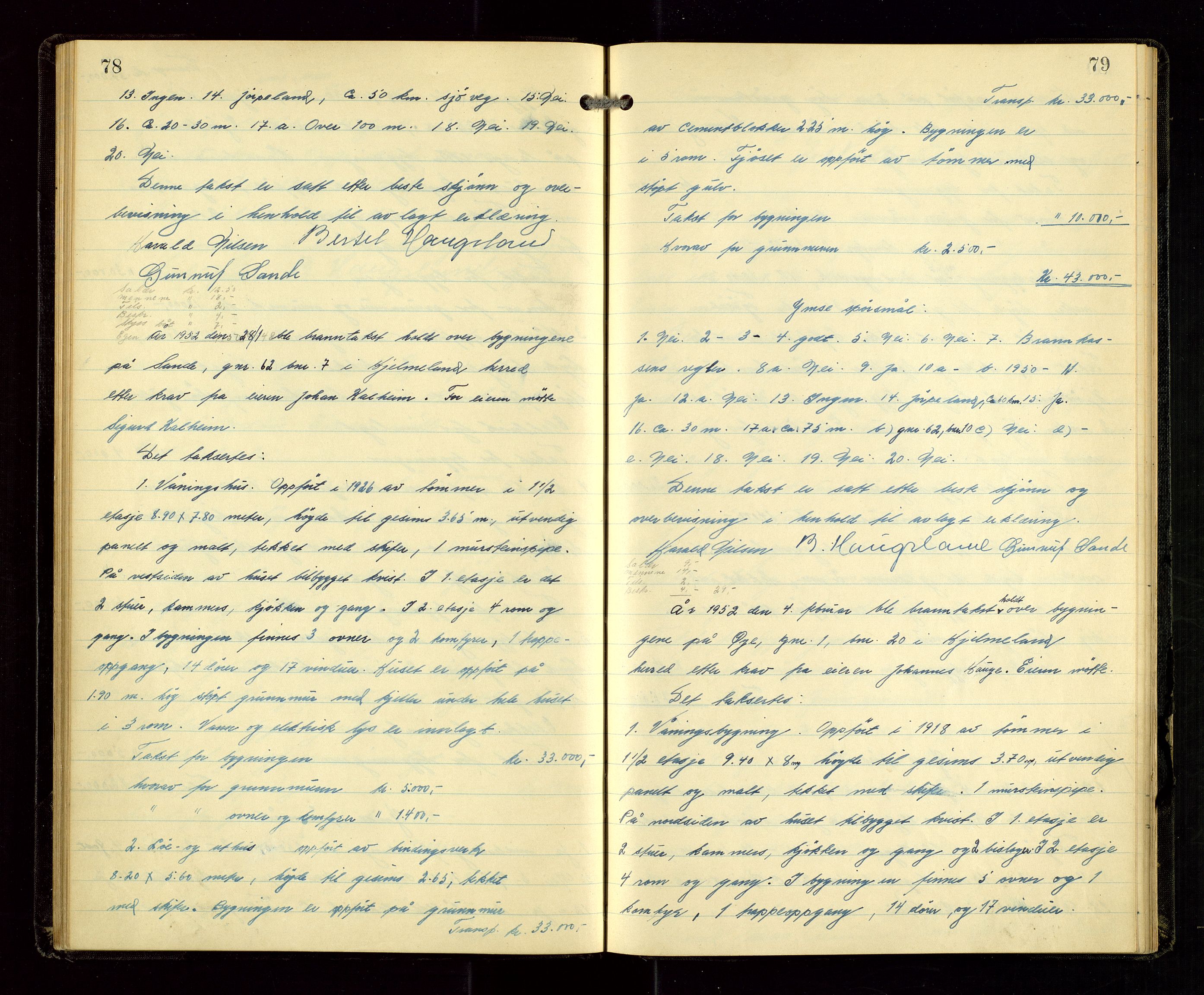 Hjelmeland lensmannskontor, AV/SAST-A-100439/Goa/L0003: Branntakstprotokoll, 1943-1960, s. 78-79