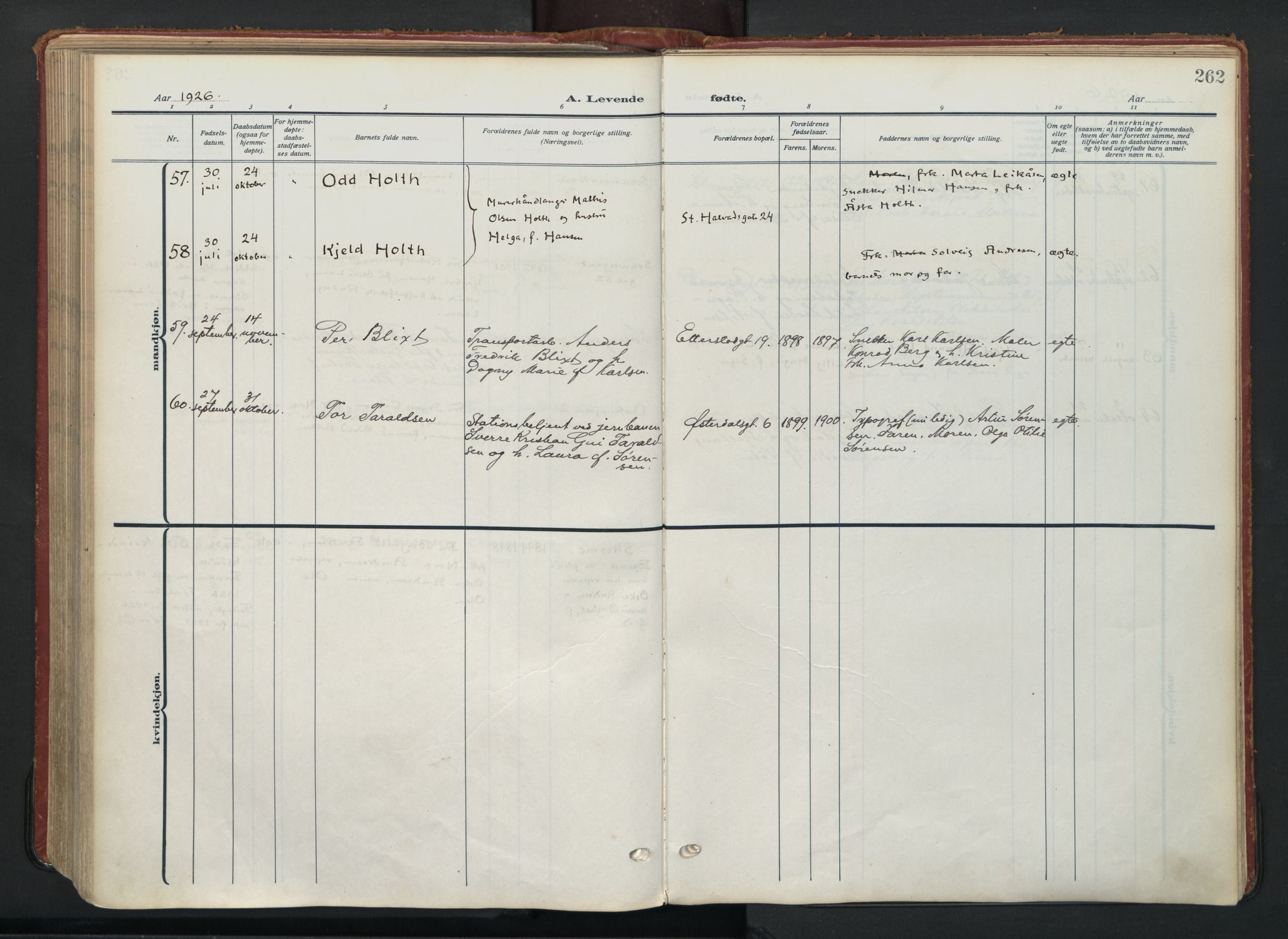 Vålerengen prestekontor Kirkebøker, AV/SAO-A-10878/F/Fa/L0004: Ministerialbok nr. 4, 1915-1929, s. 262