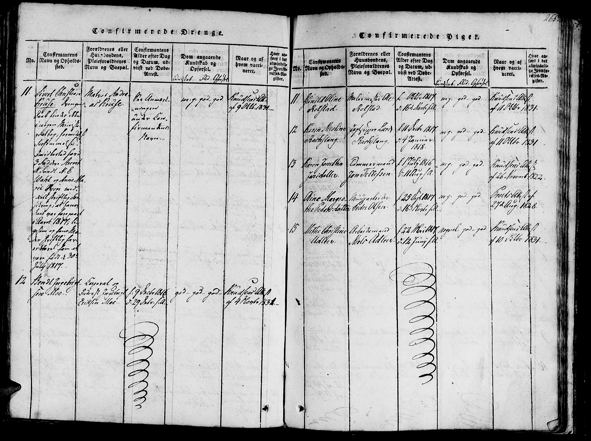 Ministerialprotokoller, klokkerbøker og fødselsregistre - Sør-Trøndelag, AV/SAT-A-1456/602/L0135: Klokkerbok nr. 602C03, 1815-1832, s. 265