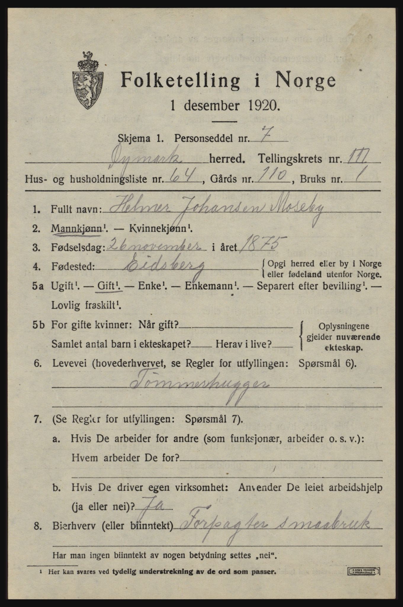 SAO, Folketelling 1920 for 0119 Øymark herred, 1920, s. 3113