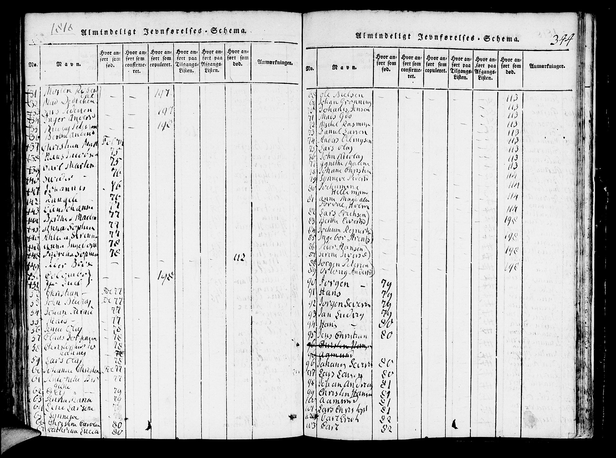 Domkirken sokneprestembete, SAB/A-74801/H/Hab/L0001: Klokkerbok nr. A 1, 1816-1821, s. 344