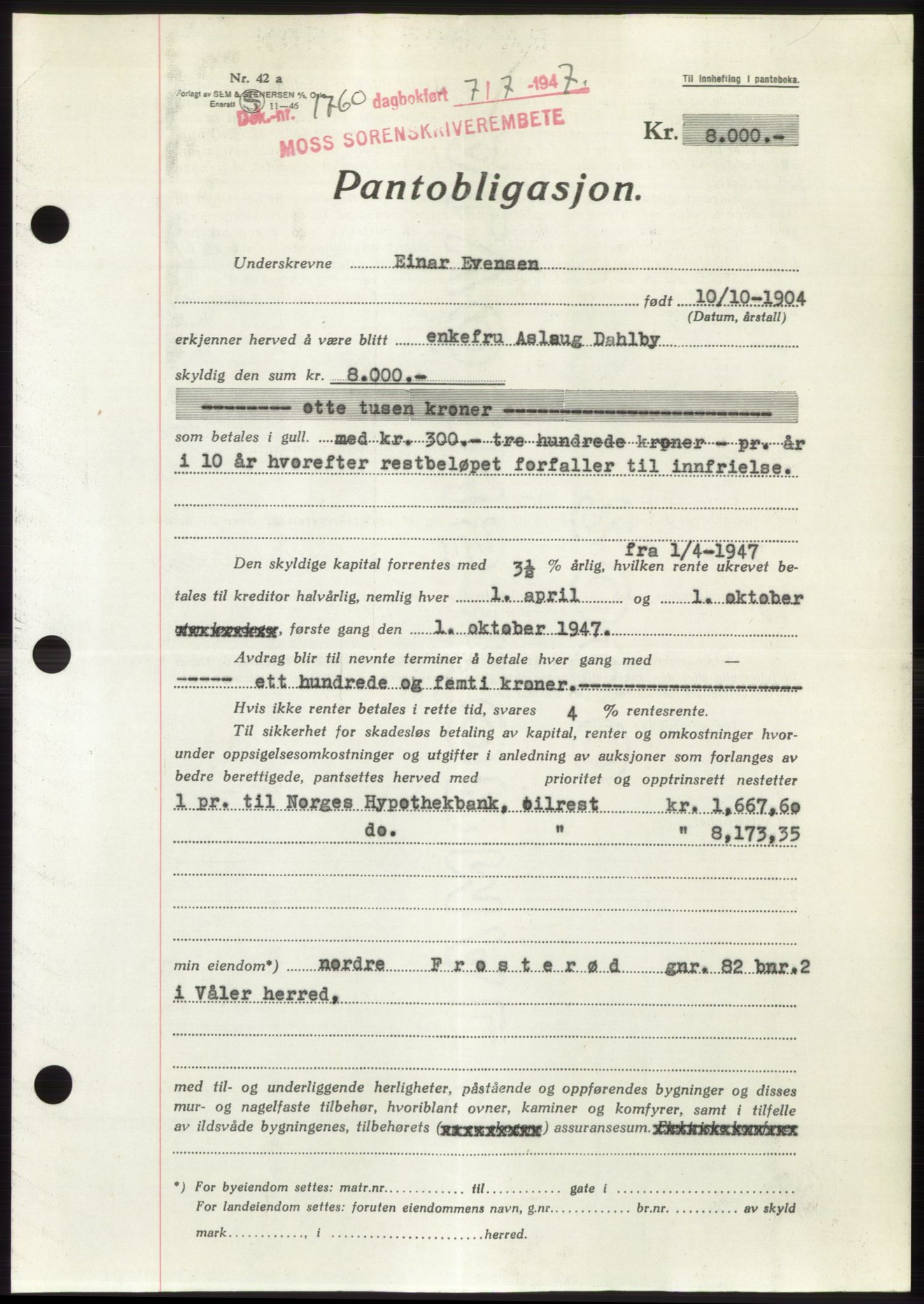 Moss sorenskriveri, SAO/A-10168: Pantebok nr. B17, 1947-1947, Dagboknr: 1760/1947