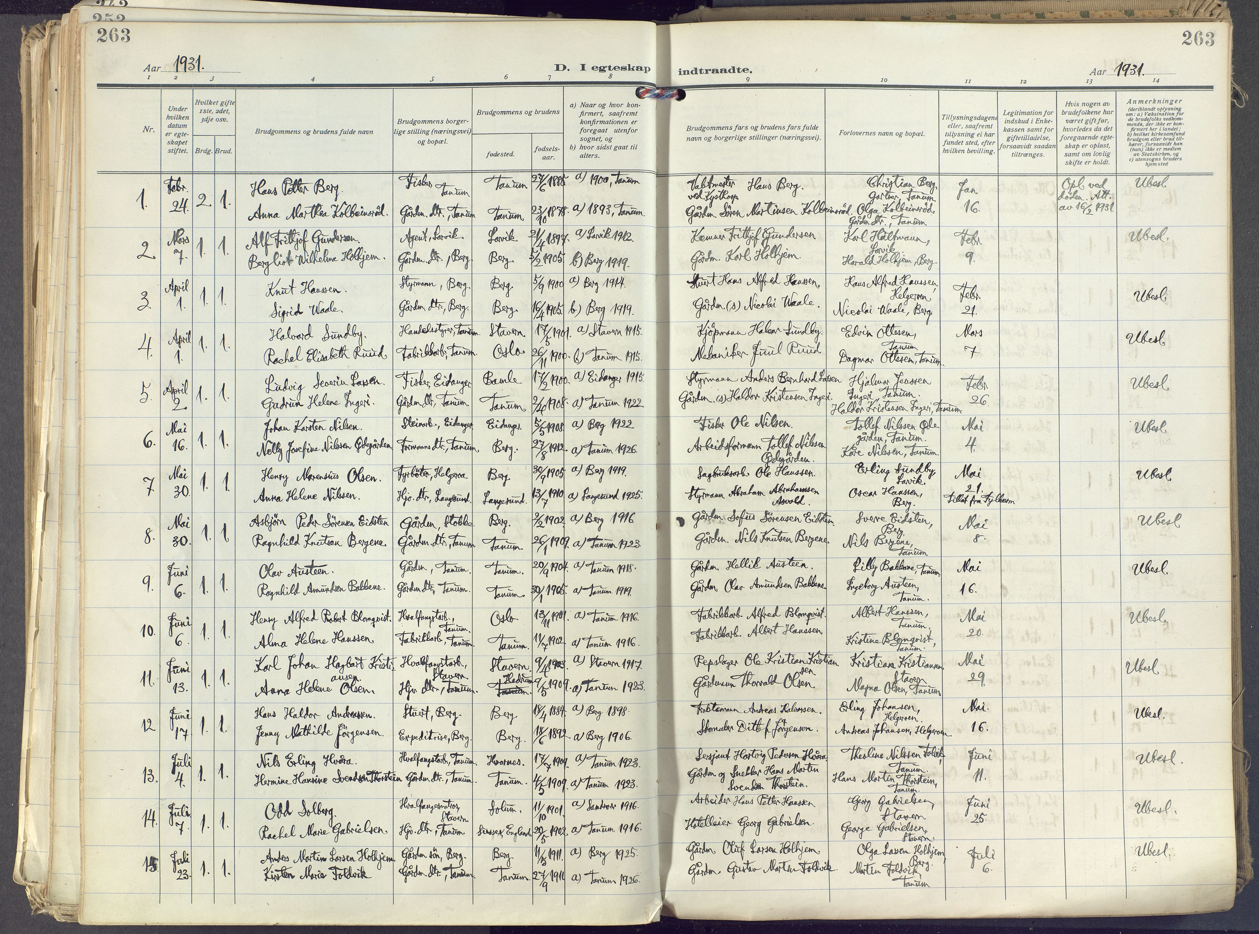 Brunlanes kirkebøker, SAKO/A-342/F/Fc/L0004: Ministerialbok nr. III 4, 1923-1943, s. 263