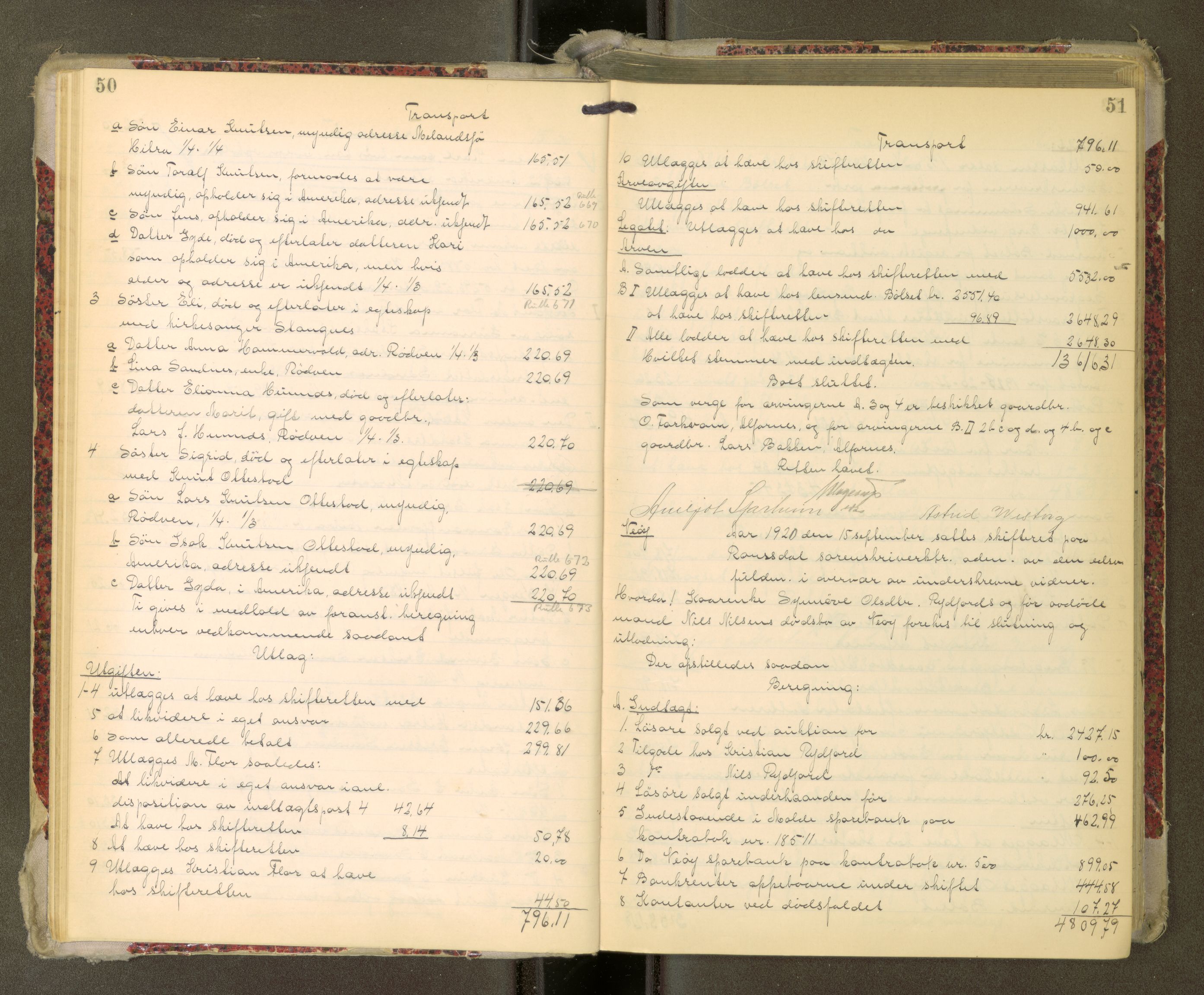 Romsdal sorenskriveri, AV/SAT-A-4149/1/3/3A/L0022: Skifteutlodnings Protokoll, 1920-1924, s. 50-51