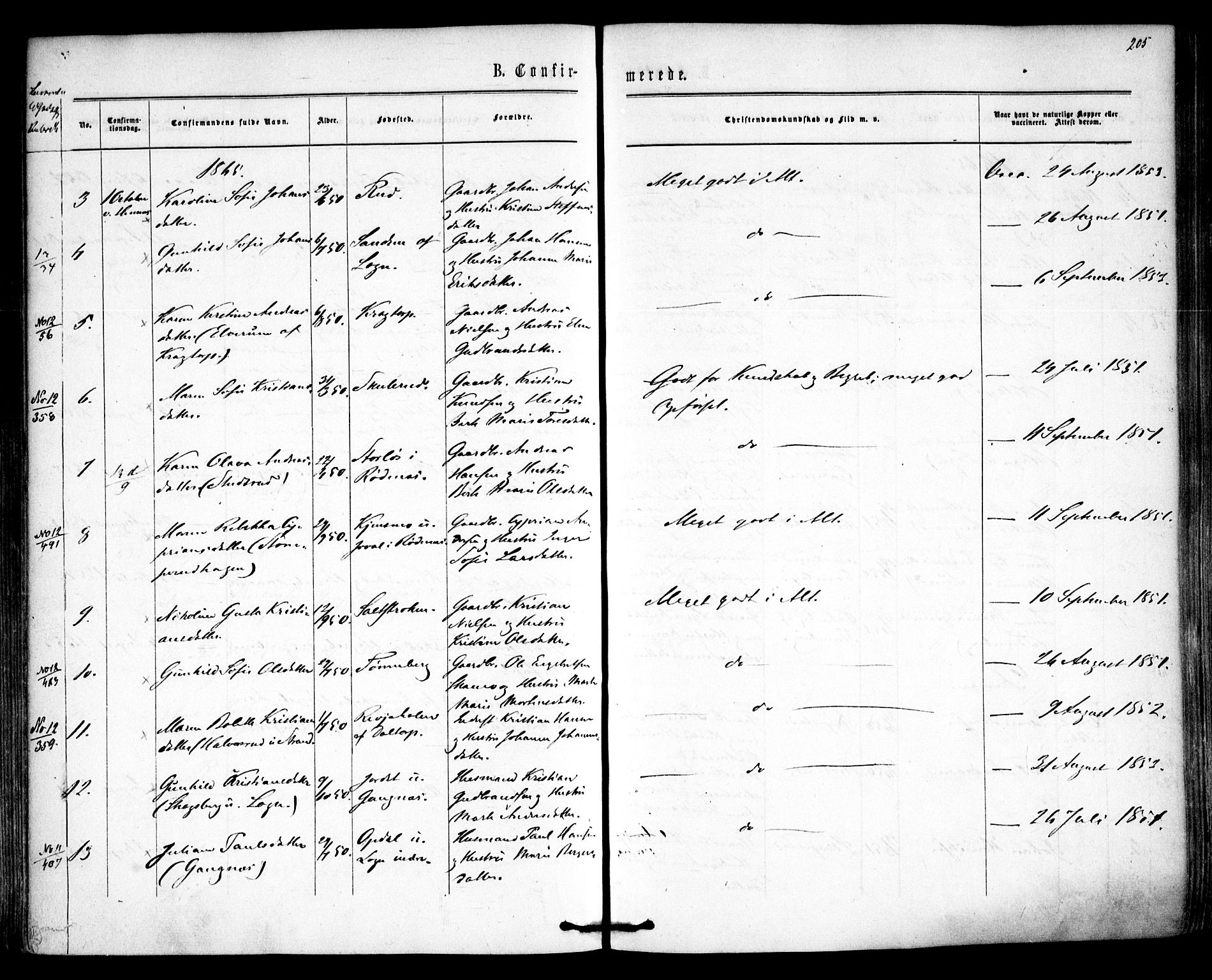 Høland prestekontor Kirkebøker, AV/SAO-A-10346a/F/Fa/L0011: Ministerialbok nr. I 11, 1862-1869, s. 205