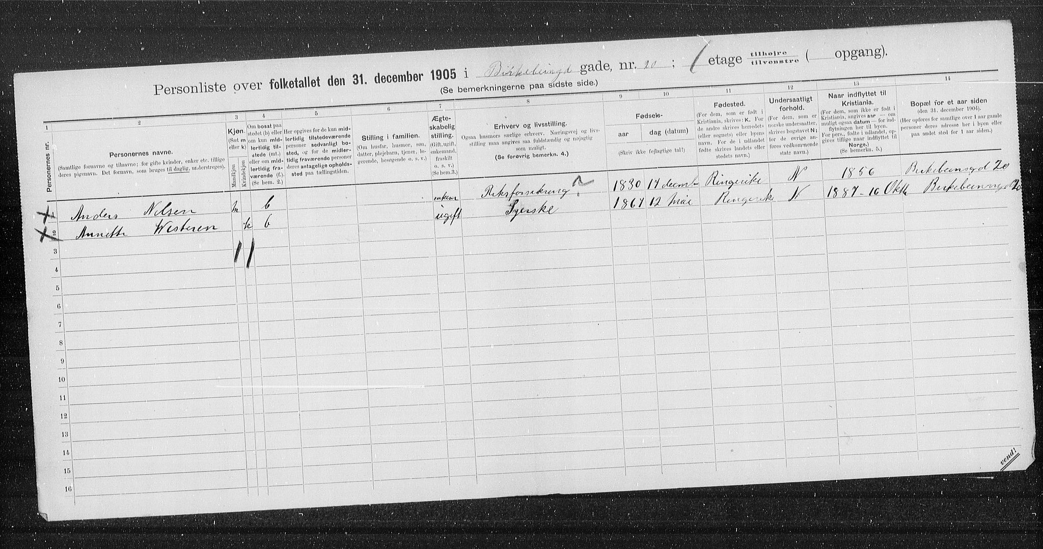 OBA, Kommunal folketelling 31.12.1905 for Kristiania kjøpstad, 1905, s. 2431