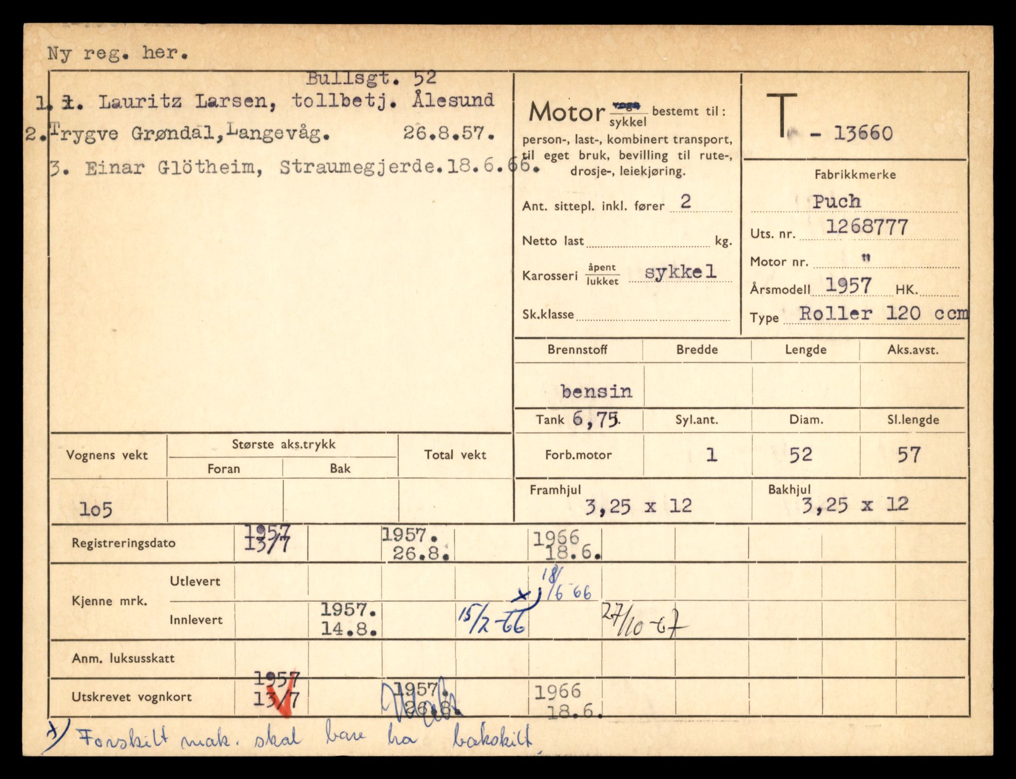 Møre og Romsdal vegkontor - Ålesund trafikkstasjon, AV/SAT-A-4099/F/Fe/L0040: Registreringskort for kjøretøy T 13531 - T 13709, 1927-1998, s. 2287