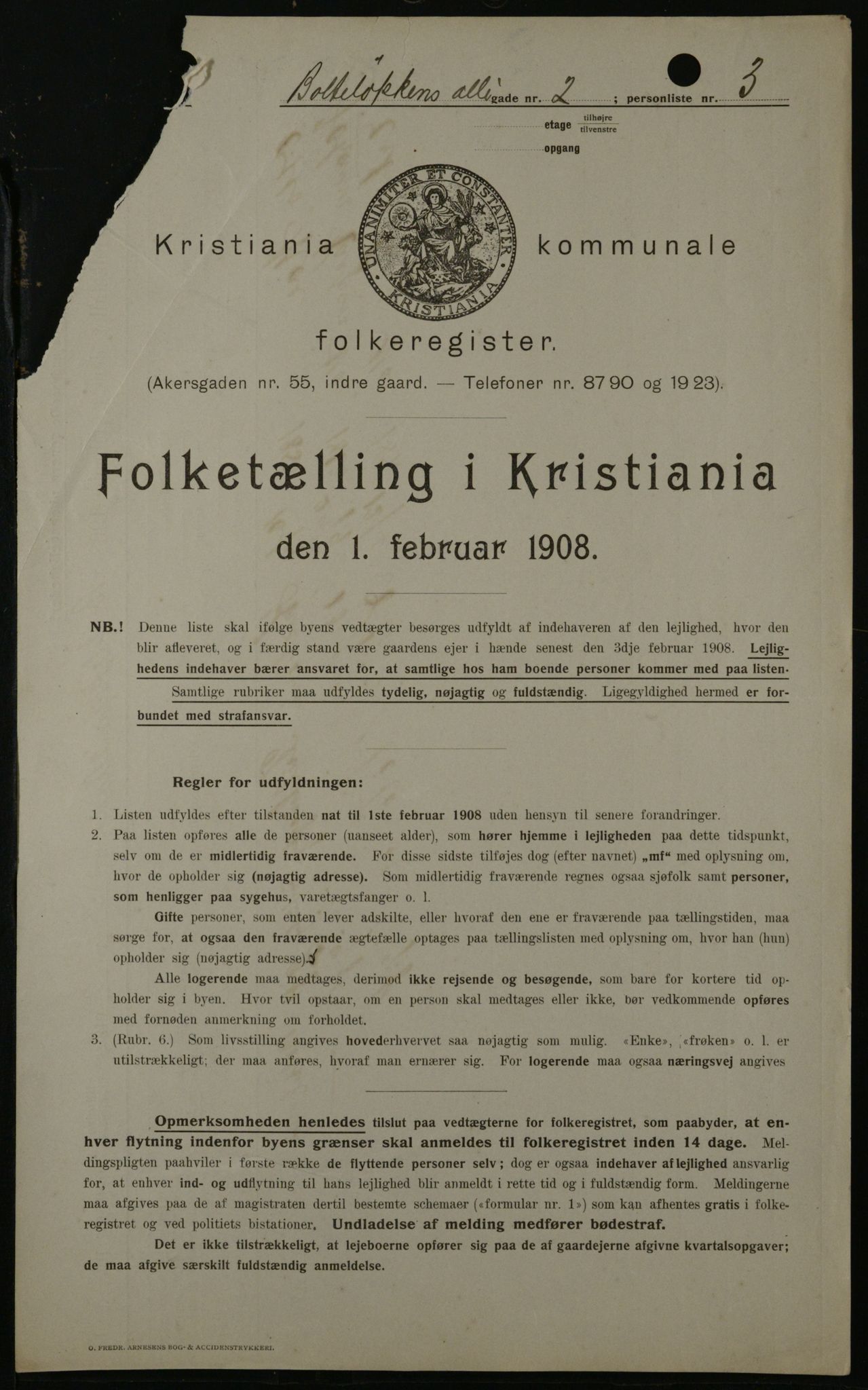 OBA, Kommunal folketelling 1.2.1908 for Kristiania kjøpstad, 1908, s. 7405