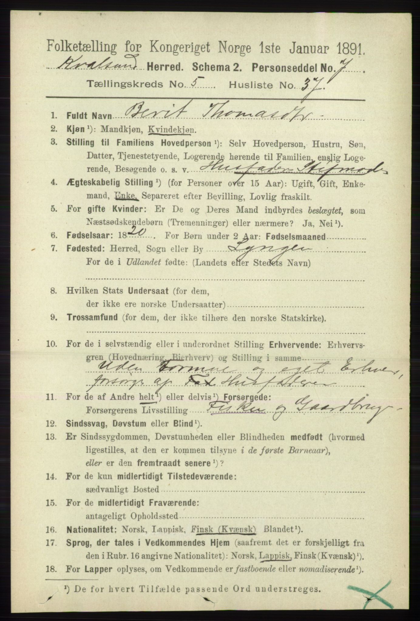 RA, Folketelling 1891 for 2017 Kvalsund herred, 1891, s. 777