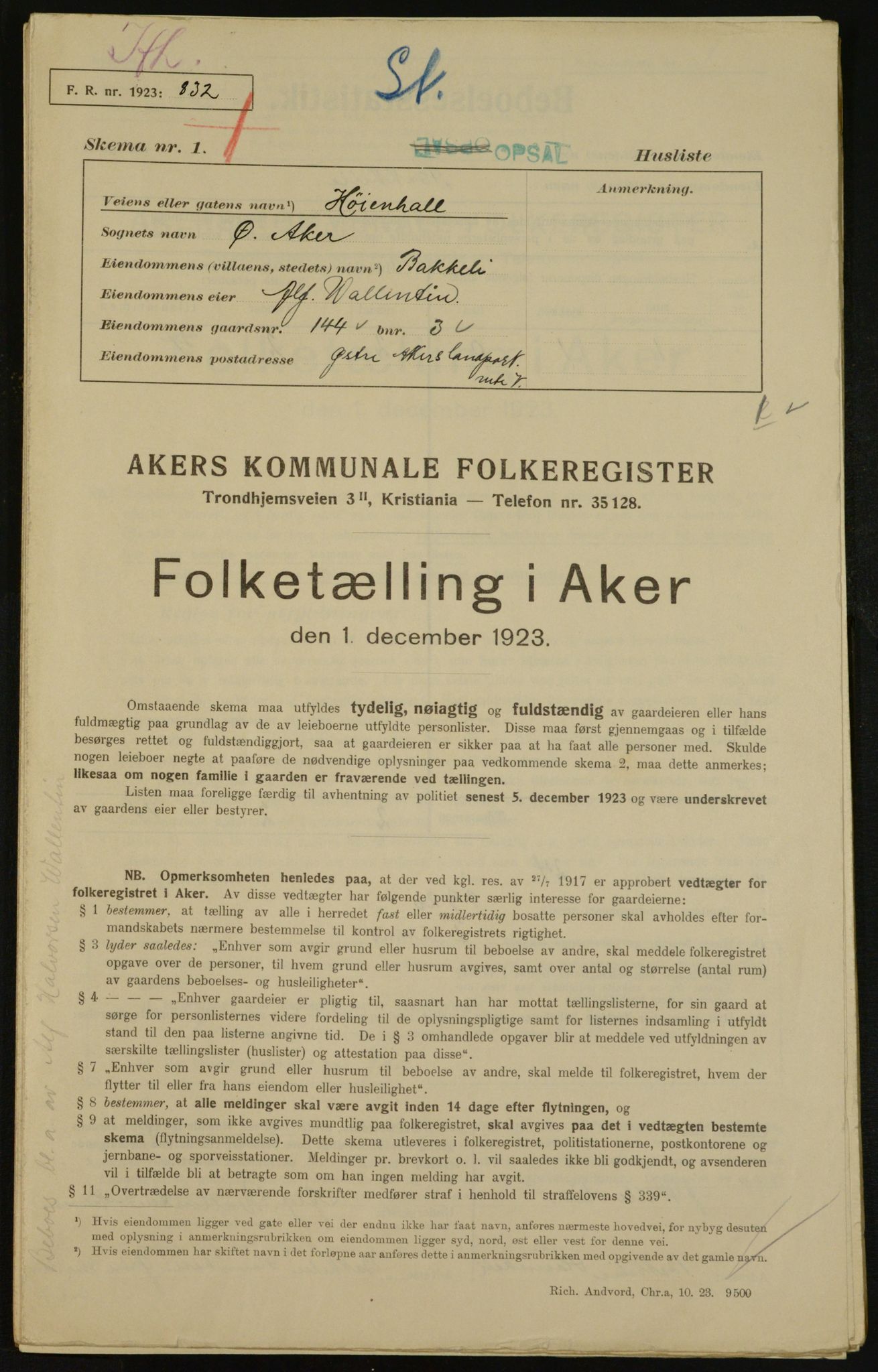 , Kommunal folketelling 1.12.1923 for Aker, 1923, s. 27965