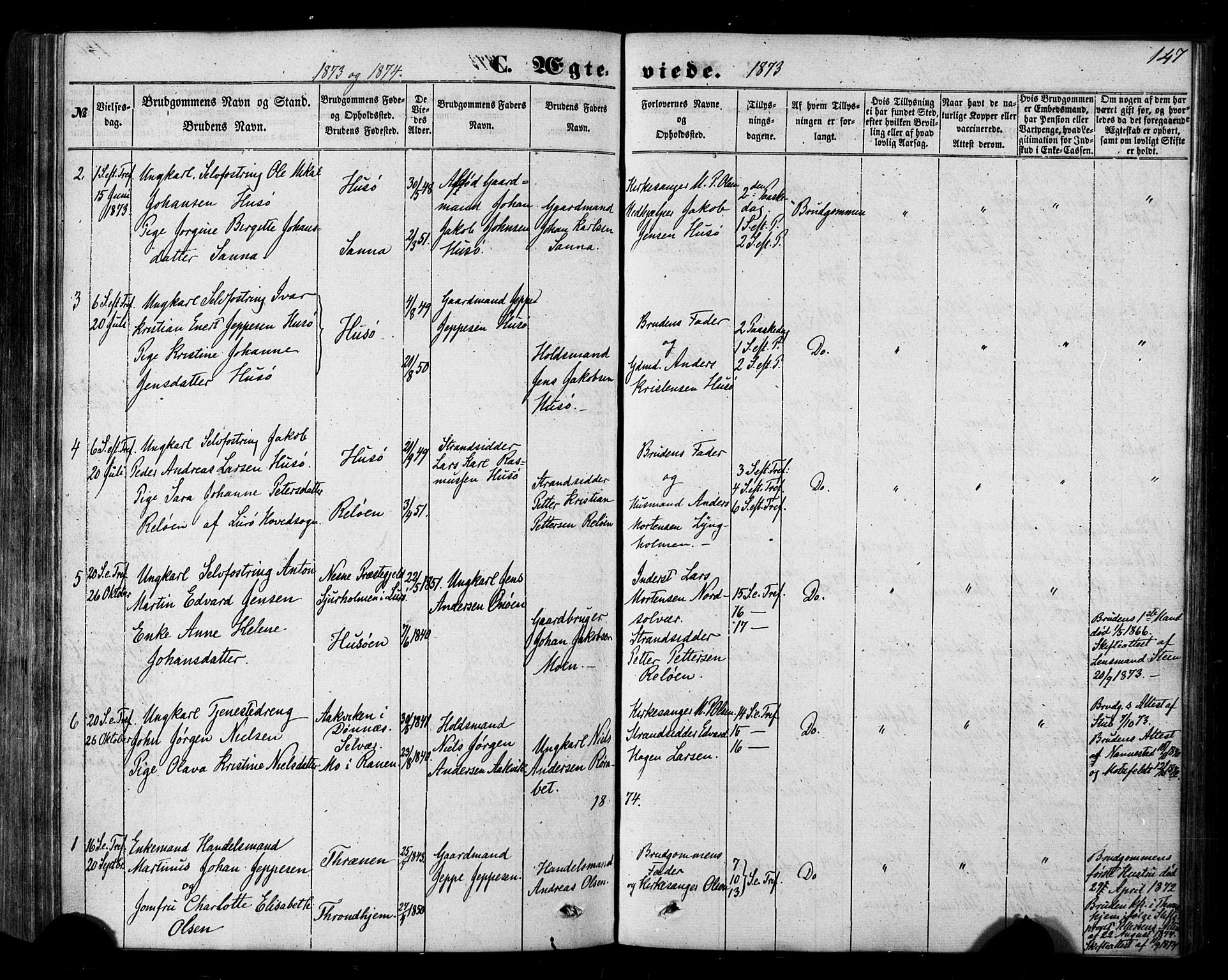 Ministerialprotokoller, klokkerbøker og fødselsregistre - Nordland, SAT/A-1459/840/L0579: Ministerialbok nr. 840A01, 1863-1887, s. 147