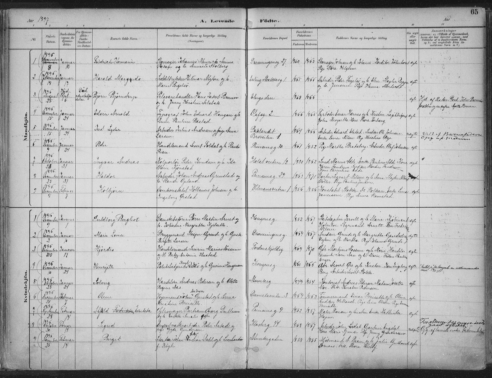 Ministerialprotokoller, klokkerbøker og fødselsregistre - Sør-Trøndelag, SAT/A-1456/601/L0062: Ministerialbok nr. 601A30, 1891-1911, s. 65