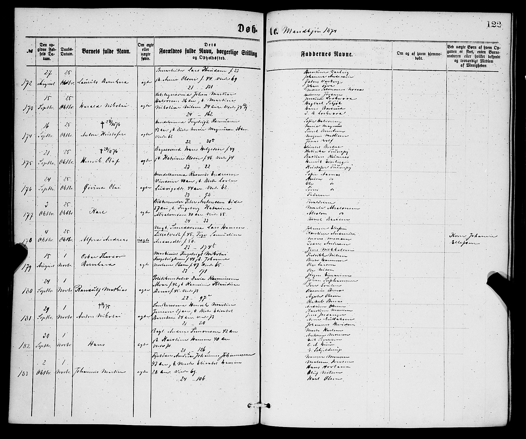 Korskirken sokneprestembete, AV/SAB-A-76101/H/Hab: Klokkerbok nr. B 6, 1869-1874, s. 122