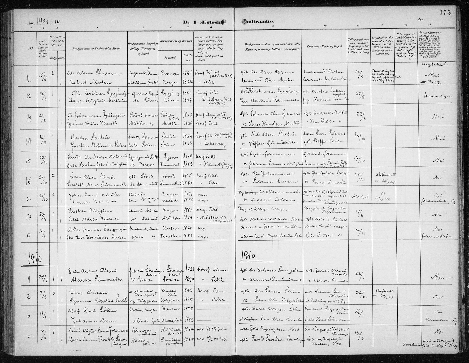 Fana Sokneprestembete, AV/SAB-A-75101/H/Haa/Haai/L0003: Ministerialbok nr. I 3, 1900-1912, s. 175