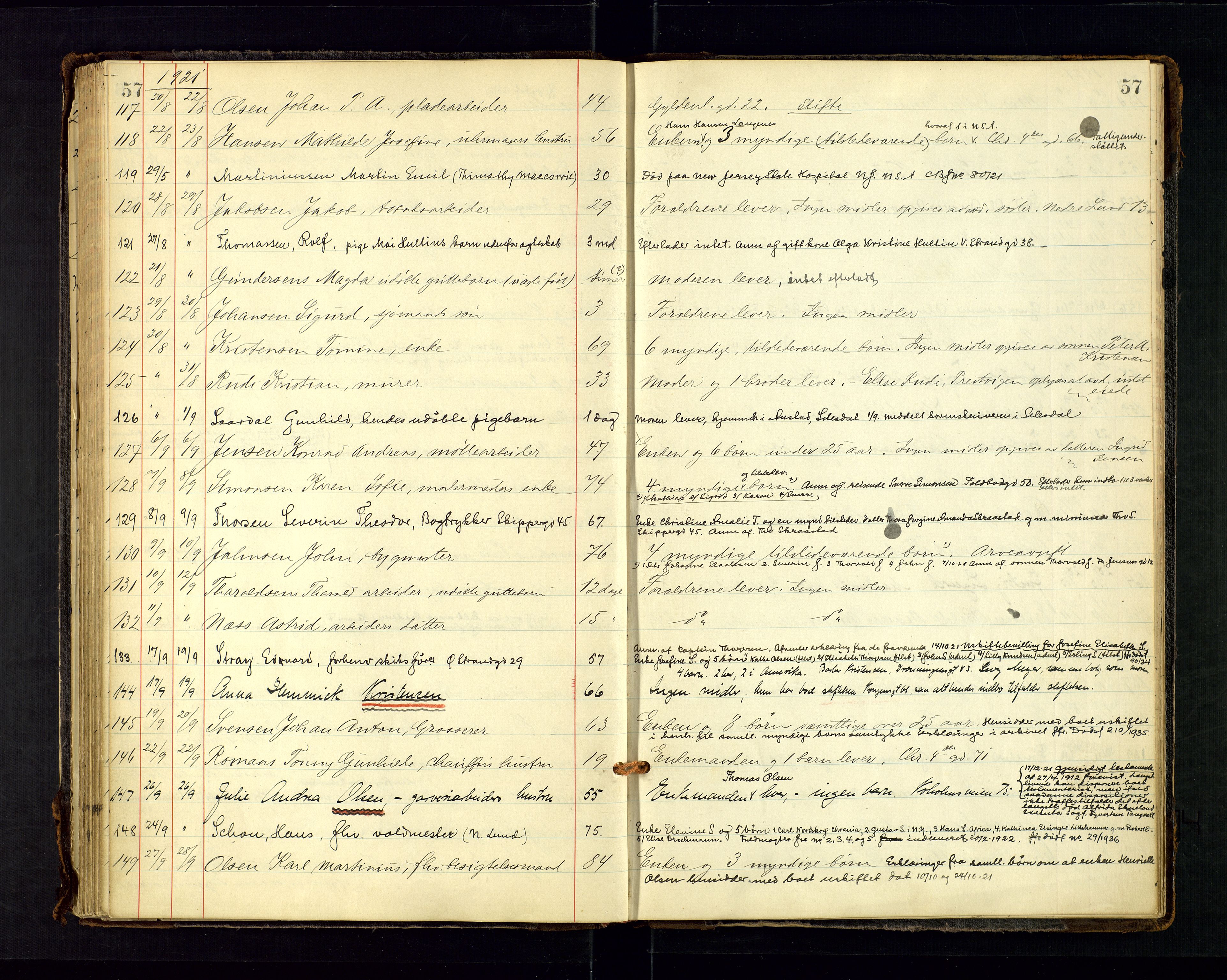 Kristiansand byrett - 2, AV/SAK-1223-0002/J/Ja/L0155/0001: Dødsfallsprotokoller / Dødsfallsprotokoll, 1916-1925, s. 57