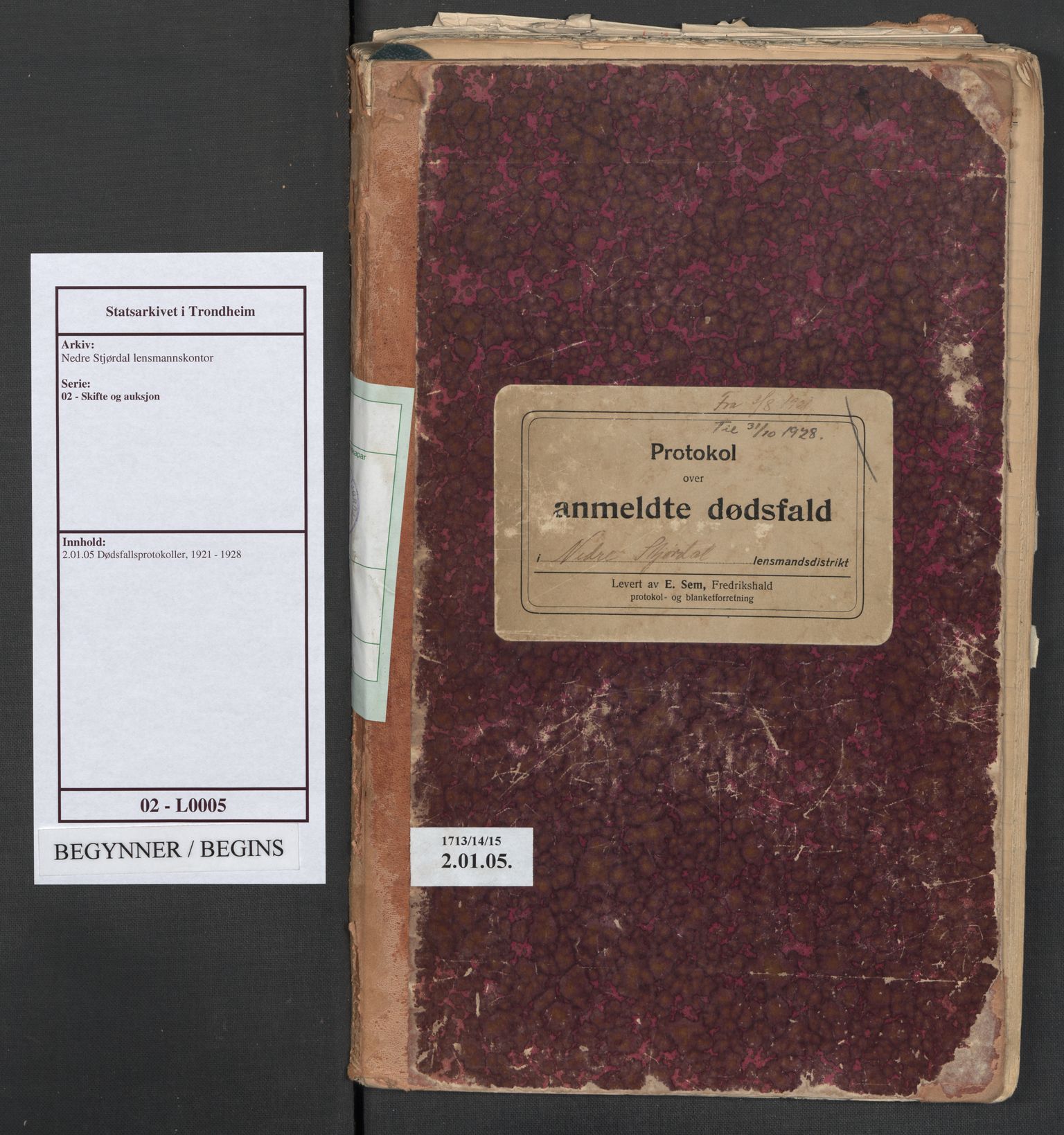 Nedre Stjørdal lensmannskontor, AV/SAT-A-1044/02/L0005: 2.01.05 Dødsfallsprotokoller, 1921-1928