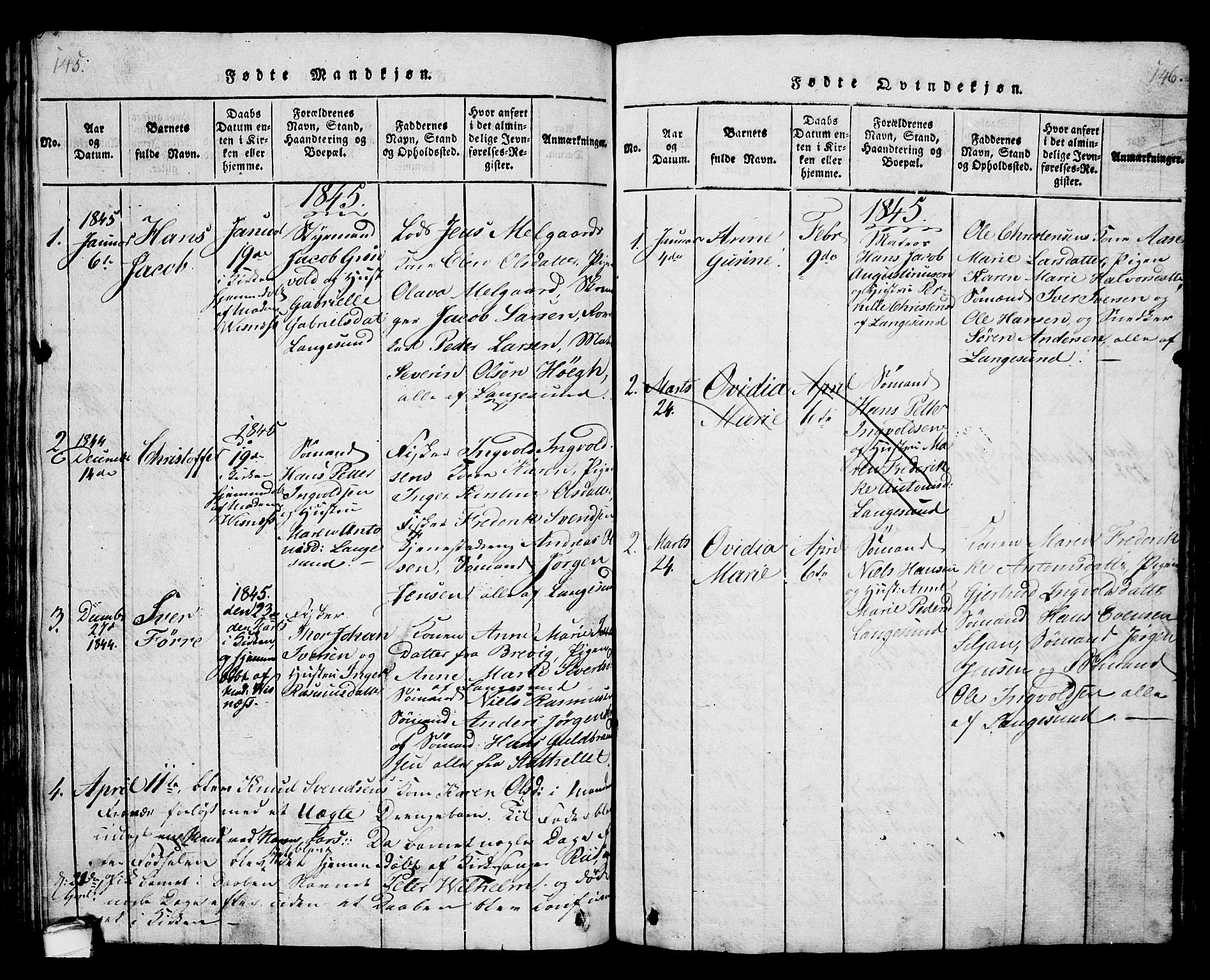 Langesund kirkebøker, AV/SAKO-A-280/G/Ga/L0003: Klokkerbok nr. 3, 1815-1858, s. 145-146