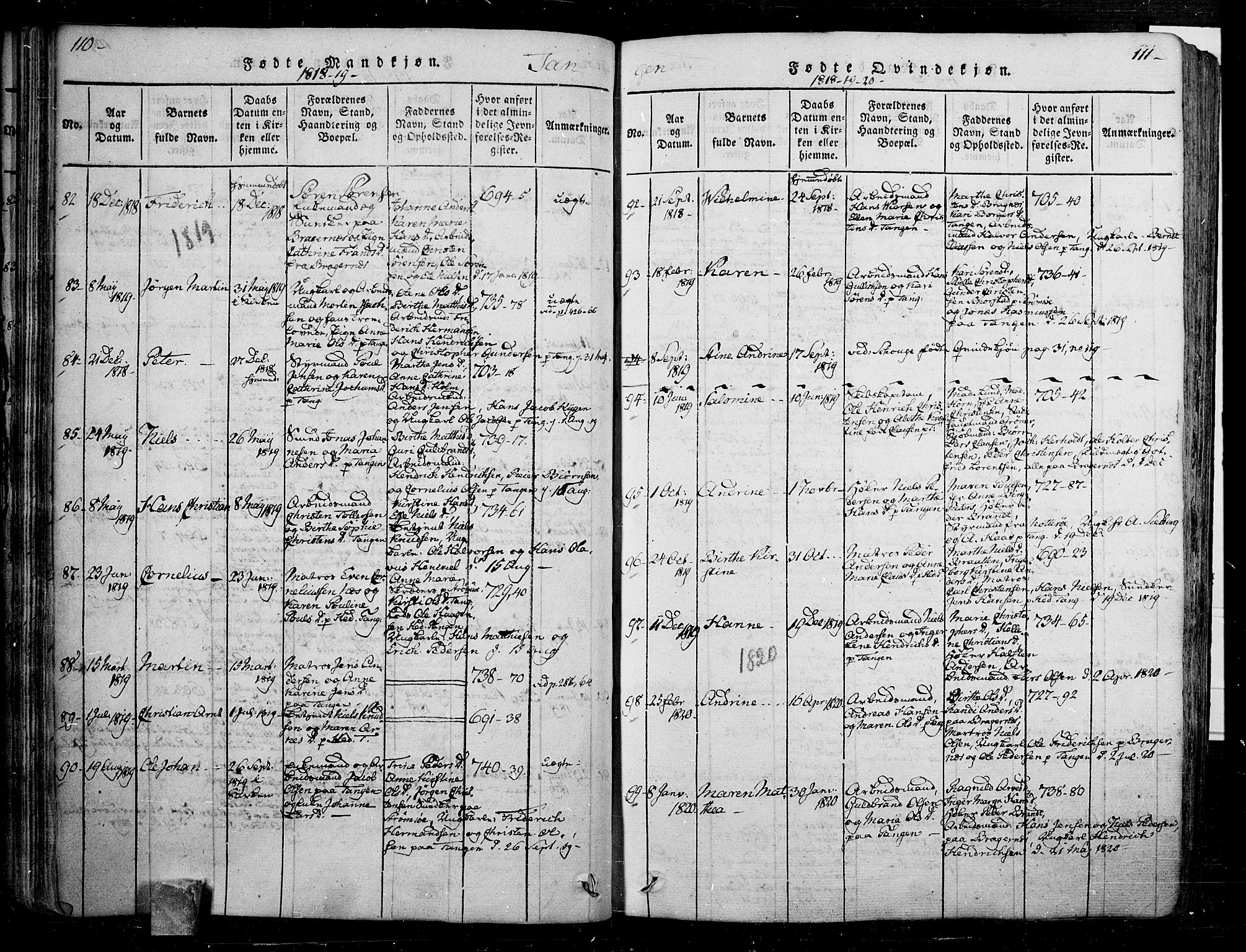 Skoger kirkebøker, SAKO/A-59/F/Fa/L0002: Ministerialbok nr. I 2 /2, 1814-1842, s. 110-111