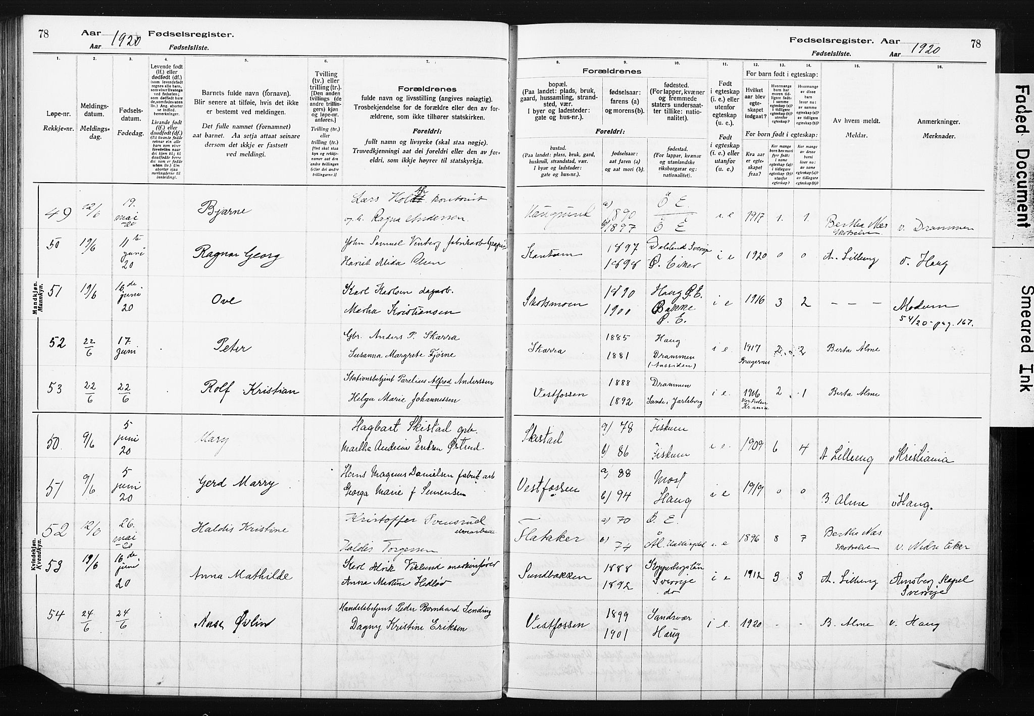 Eiker kirkebøker, AV/SAKO-A-4/J/Ja/L0001: Fødselsregister nr. I 1, 1916-1927, s. 78