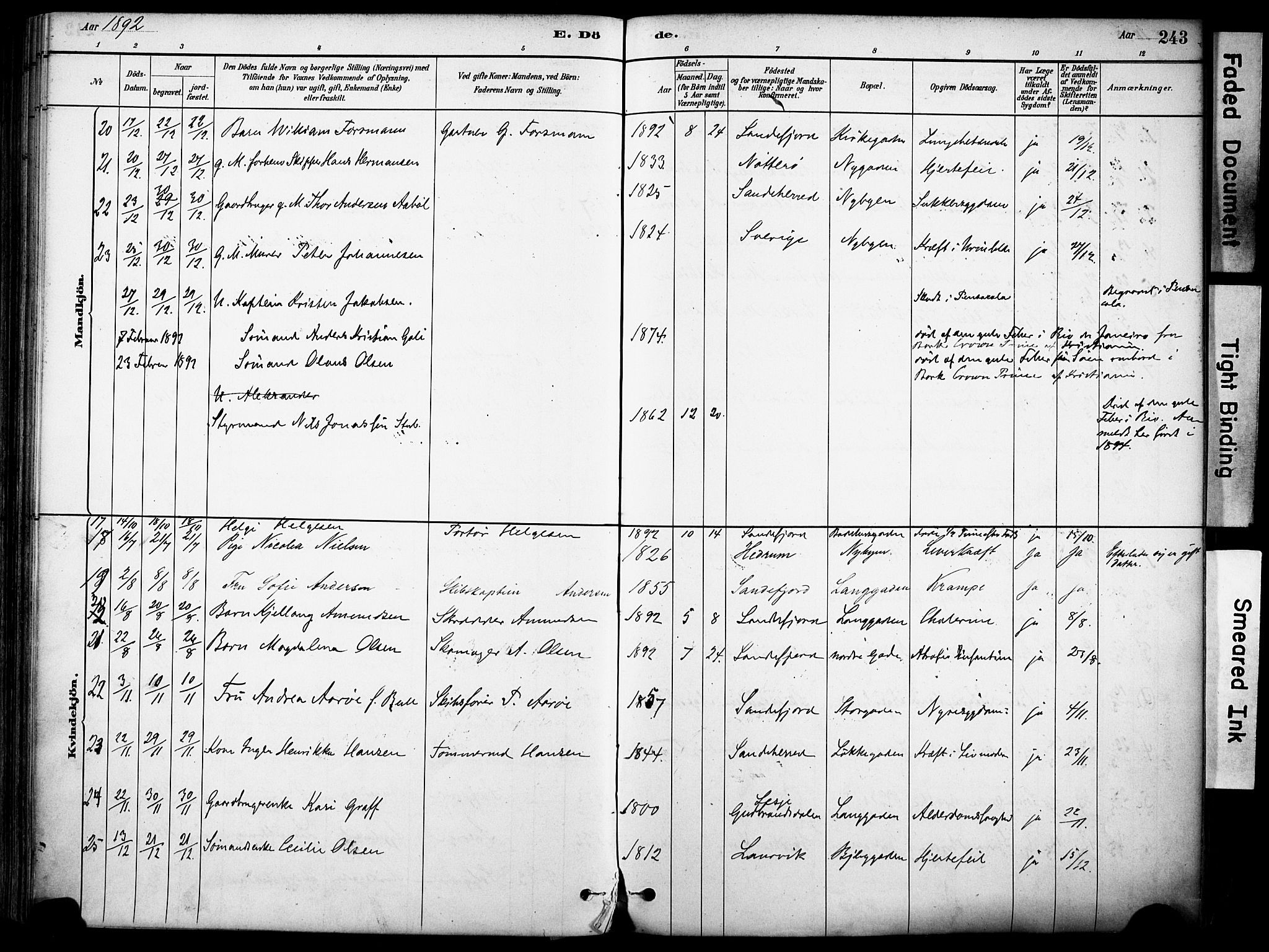 Sandefjord kirkebøker, AV/SAKO-A-315/F/Fa/L0002: Ministerialbok nr. 2, 1880-1894, s. 243