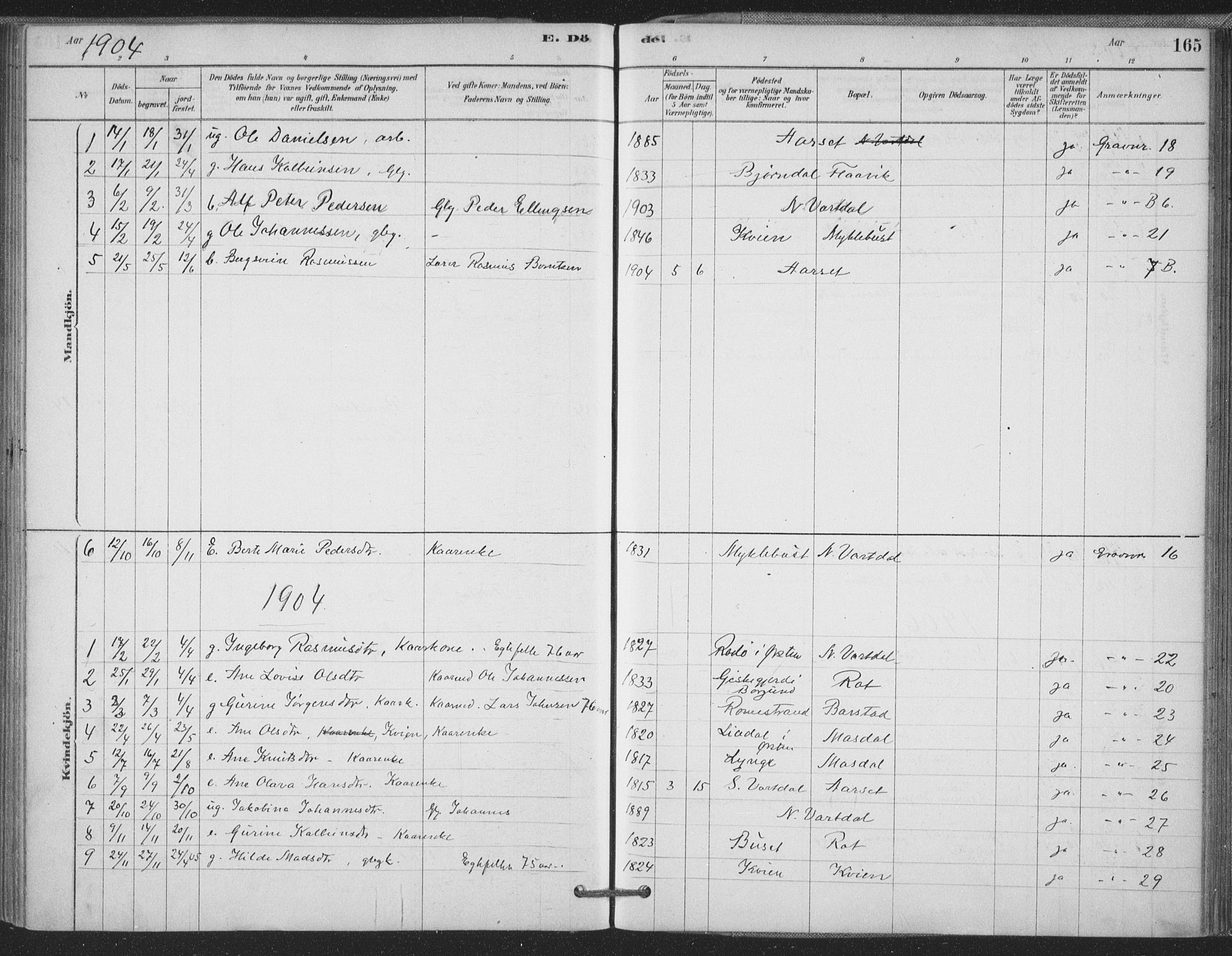 Ministerialprotokoller, klokkerbøker og fødselsregistre - Møre og Romsdal, SAT/A-1454/514/L0199: Ministerialbok nr. 514A01, 1878-1912, s. 165