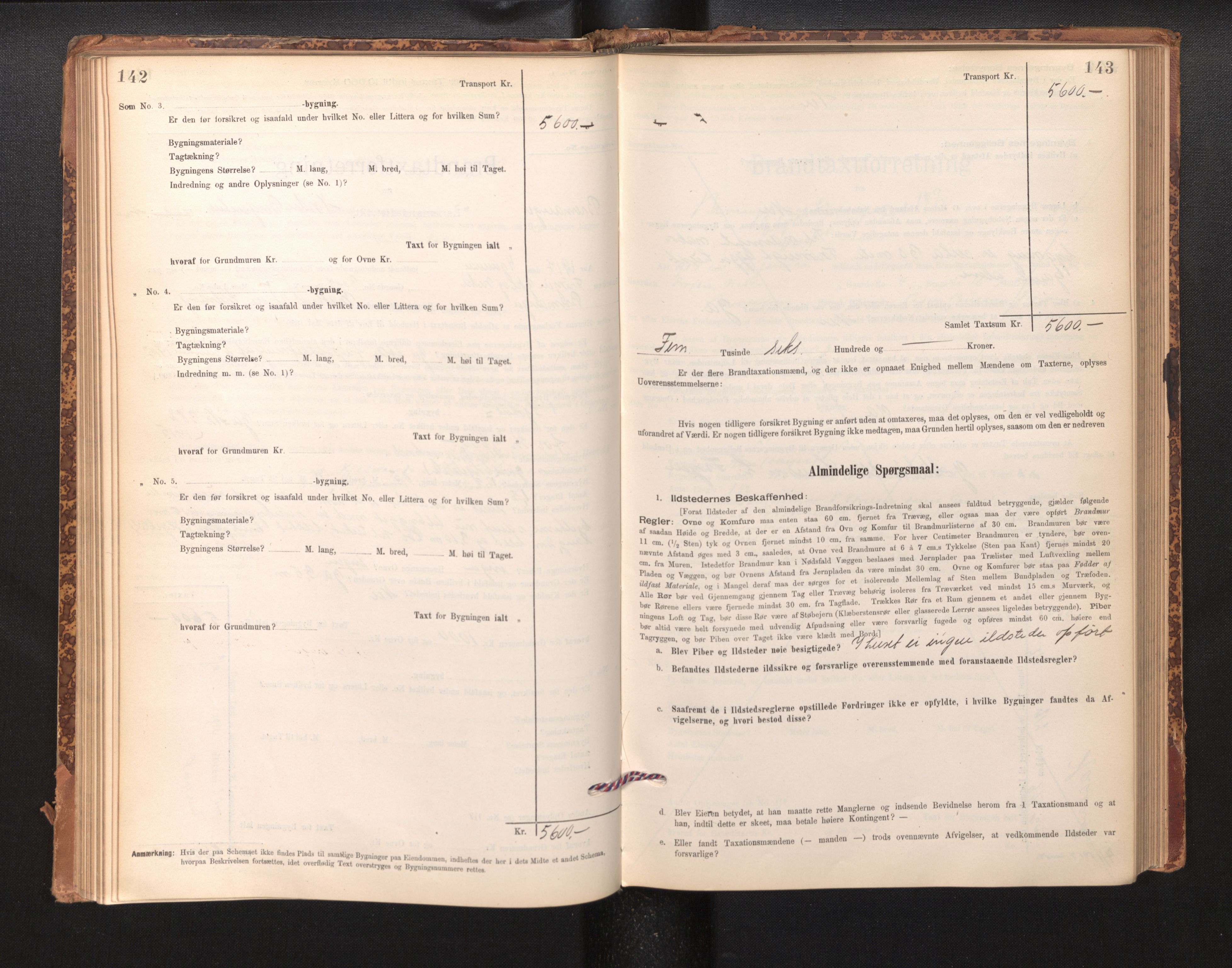 Lensmannen i Bremanger, SAB/A-26701/0012/L0007: Branntakstprotokoll, skjematakst, 1895-1936, s. 142-143