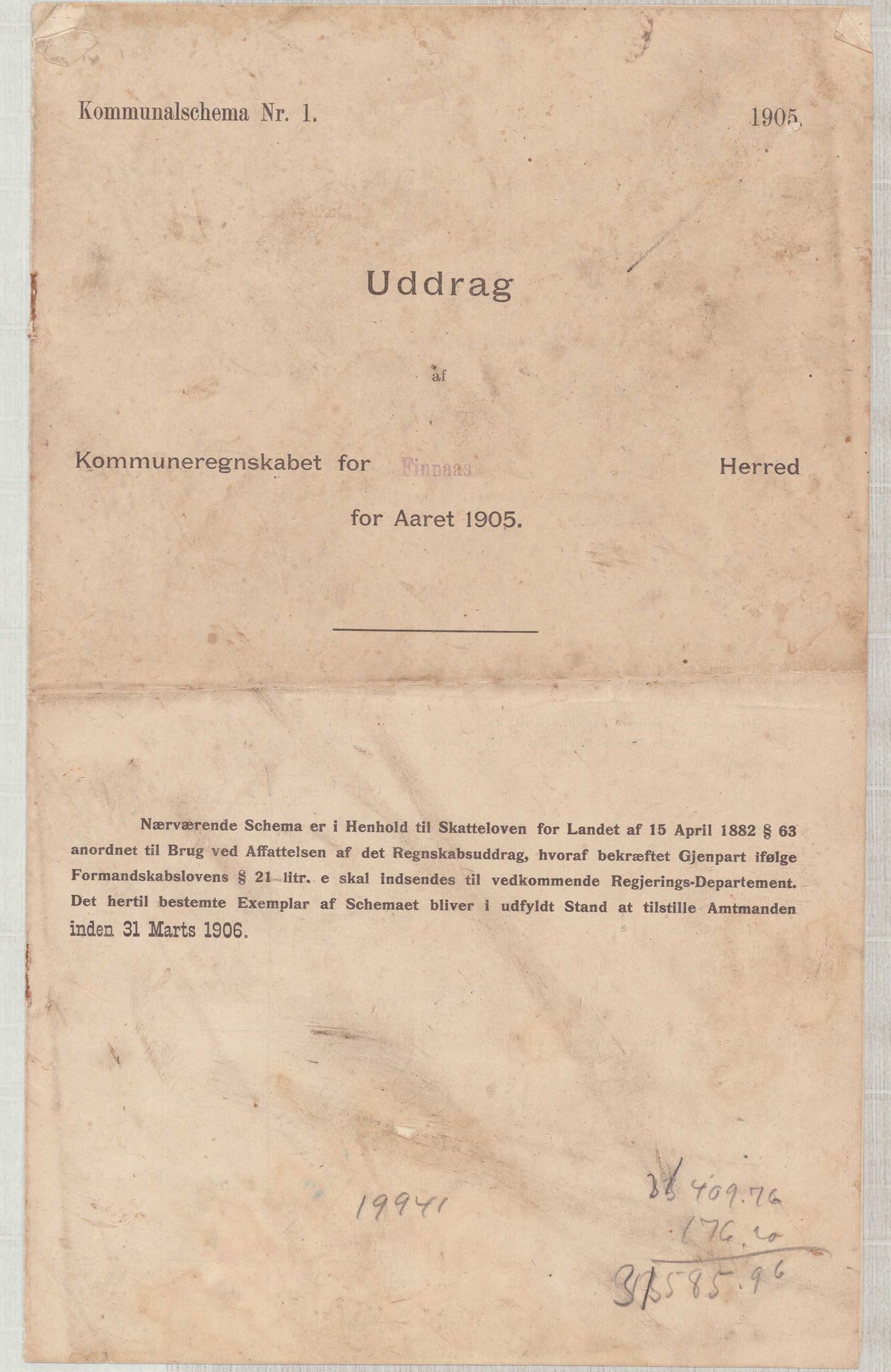 Finnaas kommune. Heradskassen, IKAH/1218a-121/R/Ra/Raa/L0001/0001: Årsrekneskap / Utdrag av kommunerekneskapet, 1904-1910, s. 7