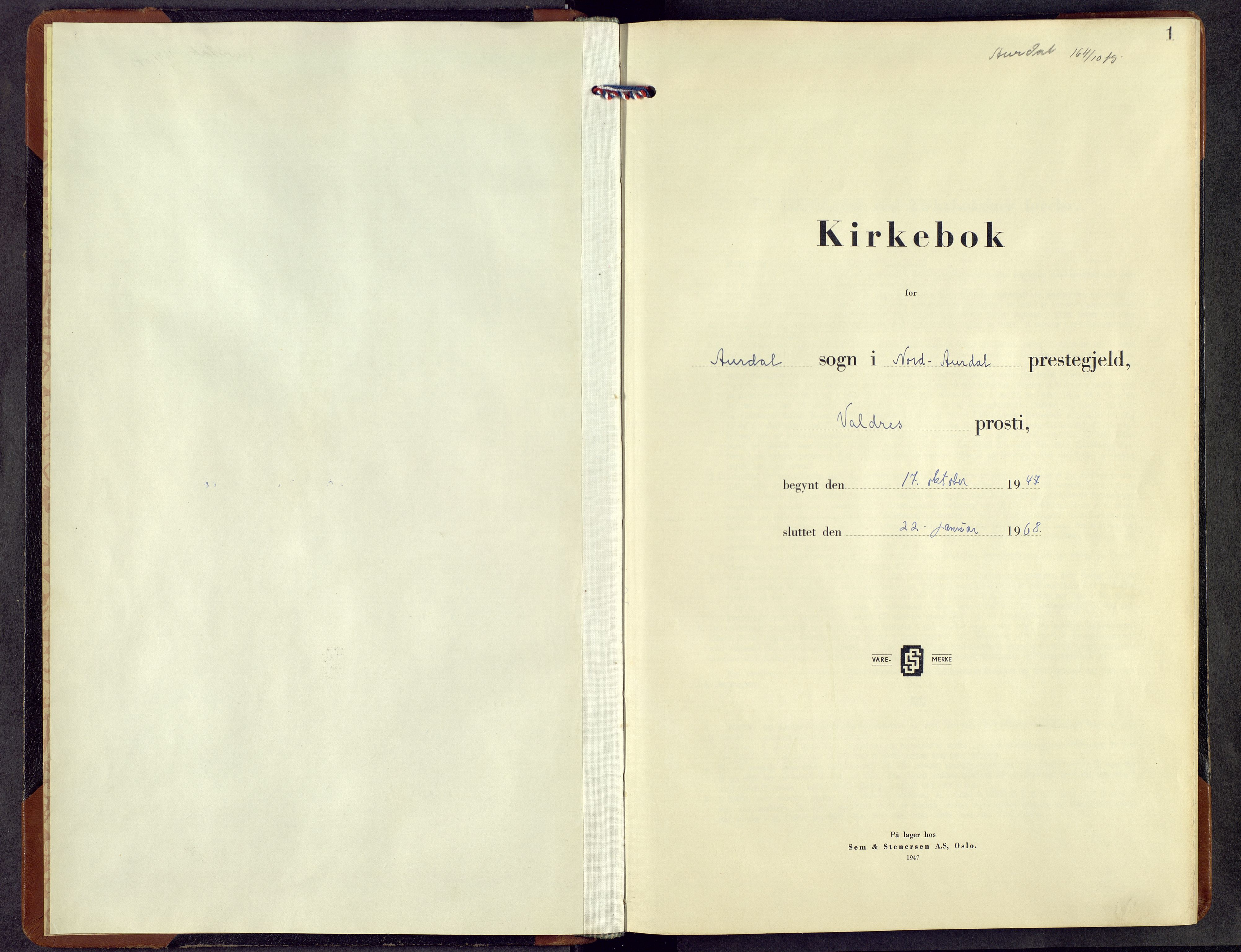 Nord-Aurdal prestekontor, SAH/PREST-132/H/Ha/Hab/L0020: Klokkerbok nr. 20, 1947-1967, s. 0b-1a