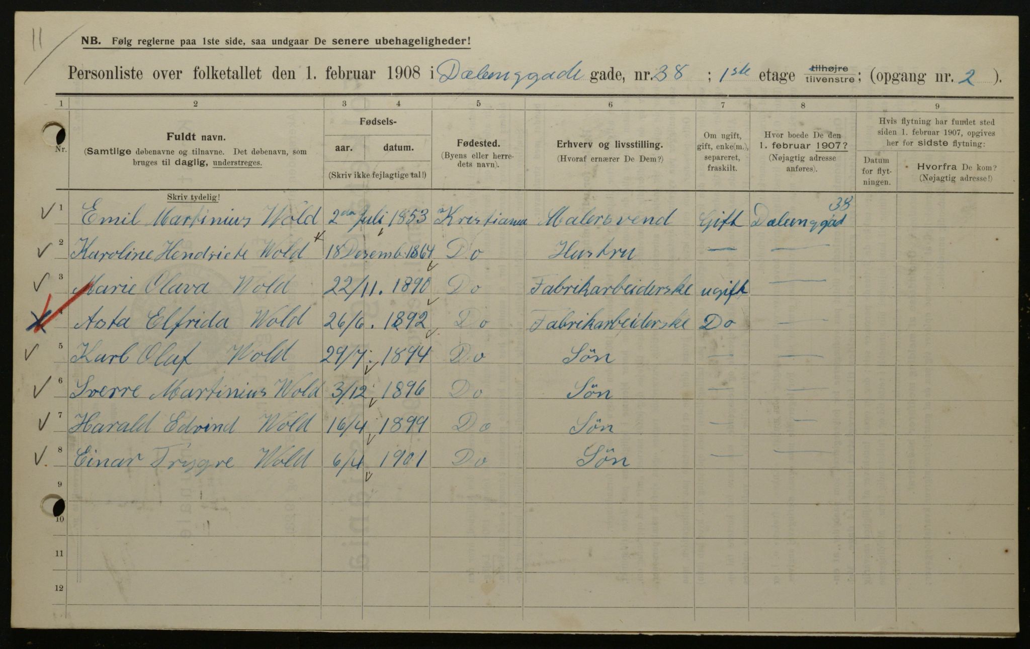 OBA, Kommunal folketelling 1.2.1908 for Kristiania kjøpstad, 1908, s. 16510