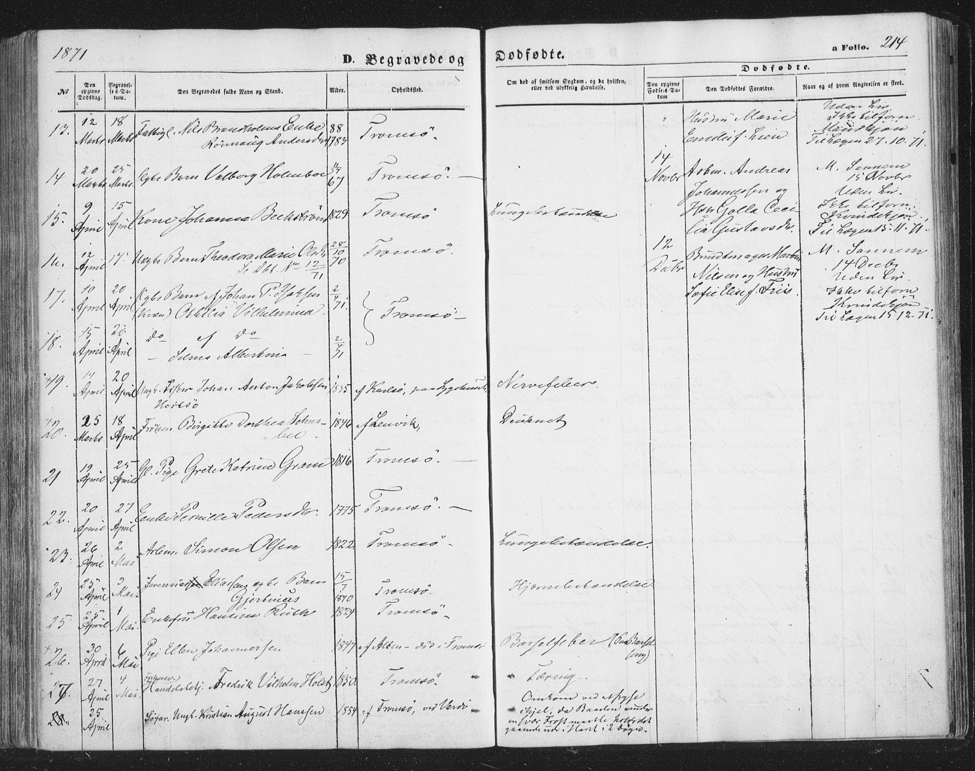 Tromsø sokneprestkontor/stiftsprosti/domprosti, SATØ/S-1343/G/Ga/L0012kirke: Ministerialbok nr. 12, 1865-1871, s. 214