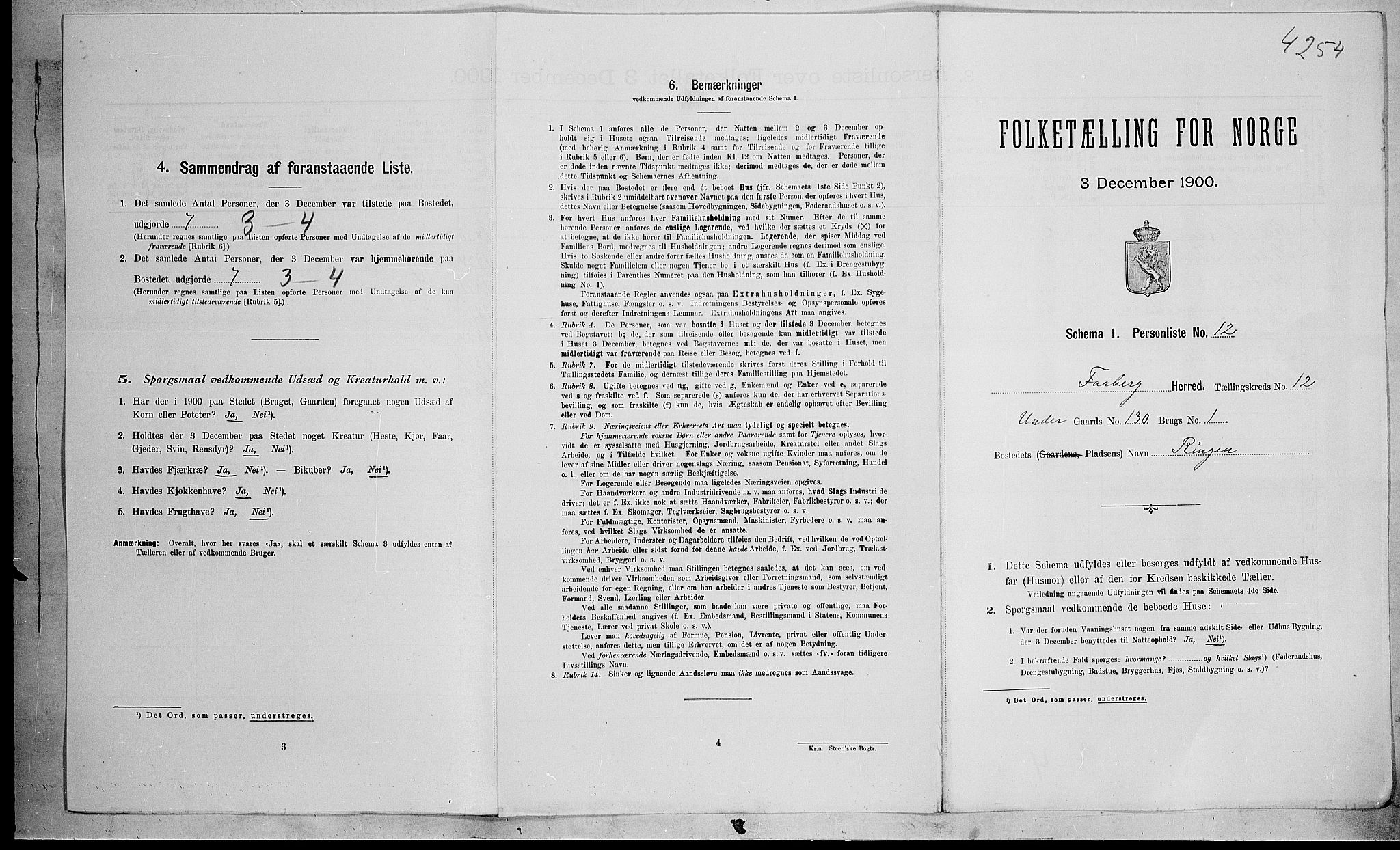 SAH, Folketelling 1900 for 0524 Fåberg herred, 1900, s. 1354