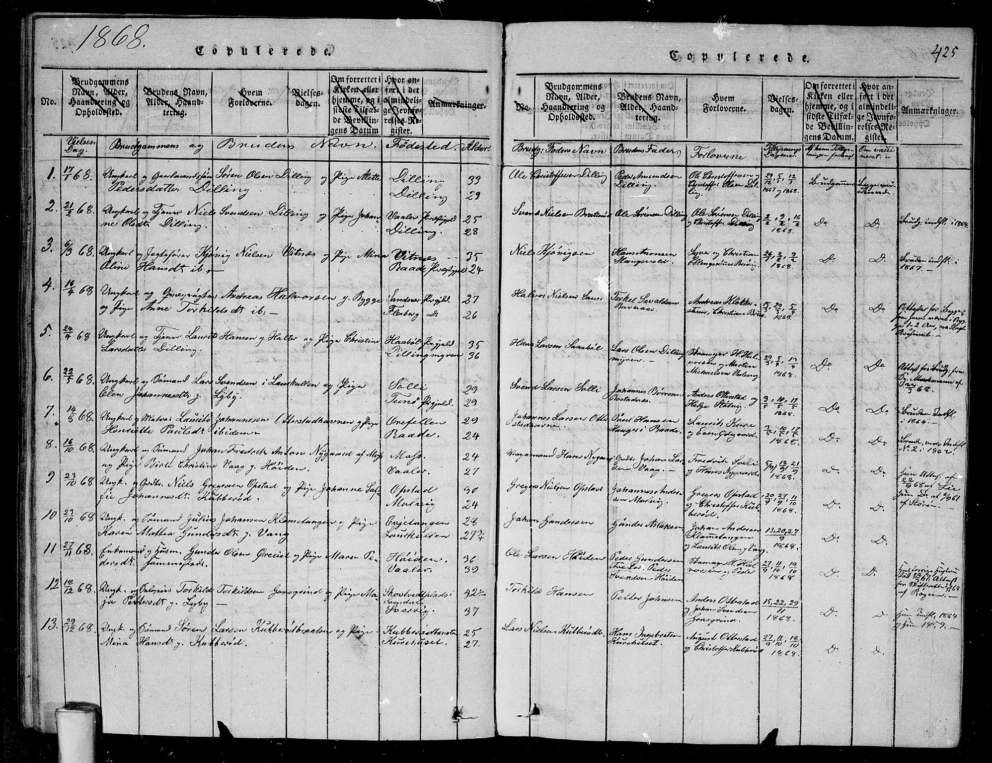 Rygge prestekontor Kirkebøker, AV/SAO-A-10084b/G/Ga/L0001: Klokkerbok nr. 1, 1814-1871, s. 424-425