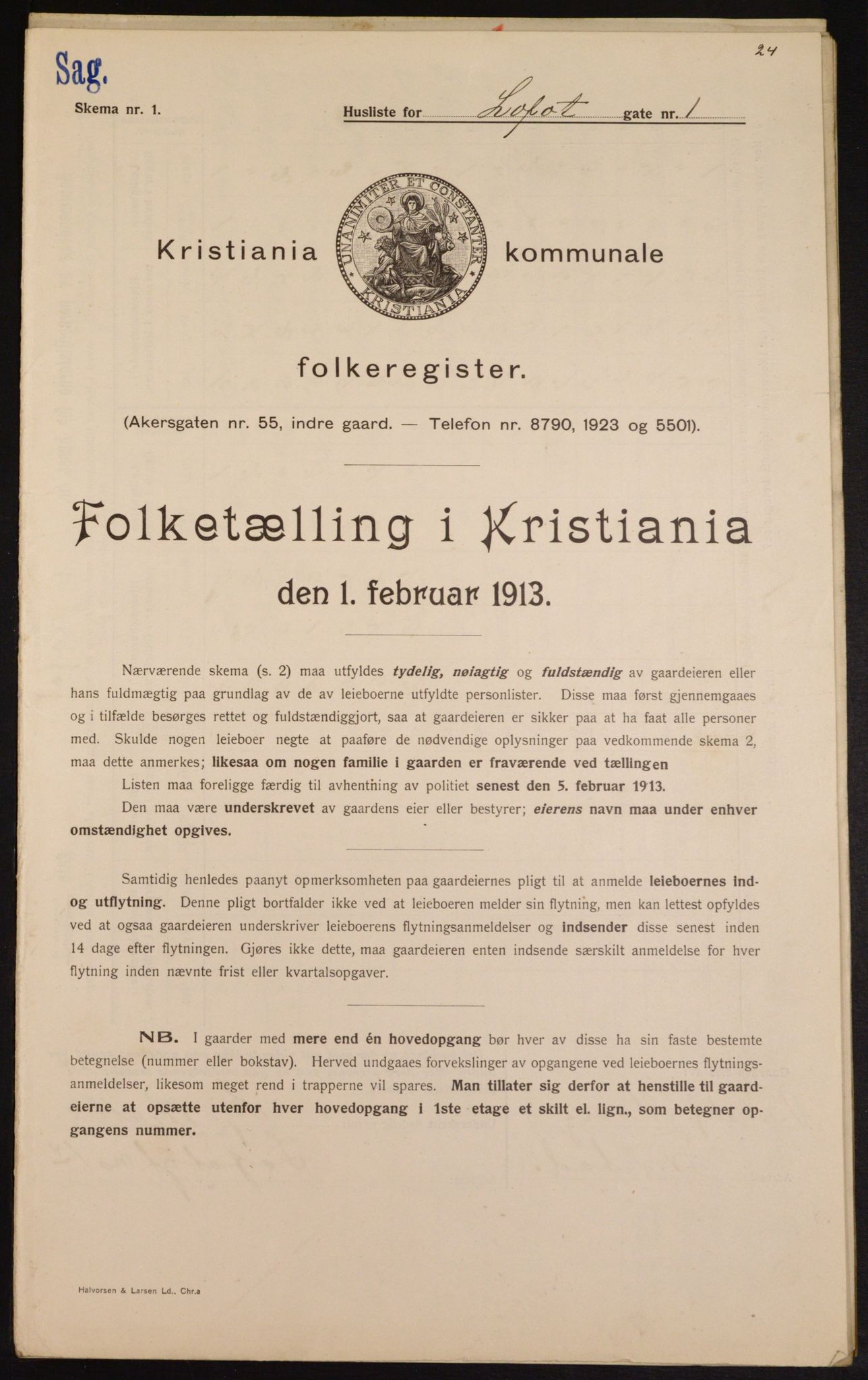 OBA, Kommunal folketelling 1.2.1913 for Kristiania, 1913, s. 58125