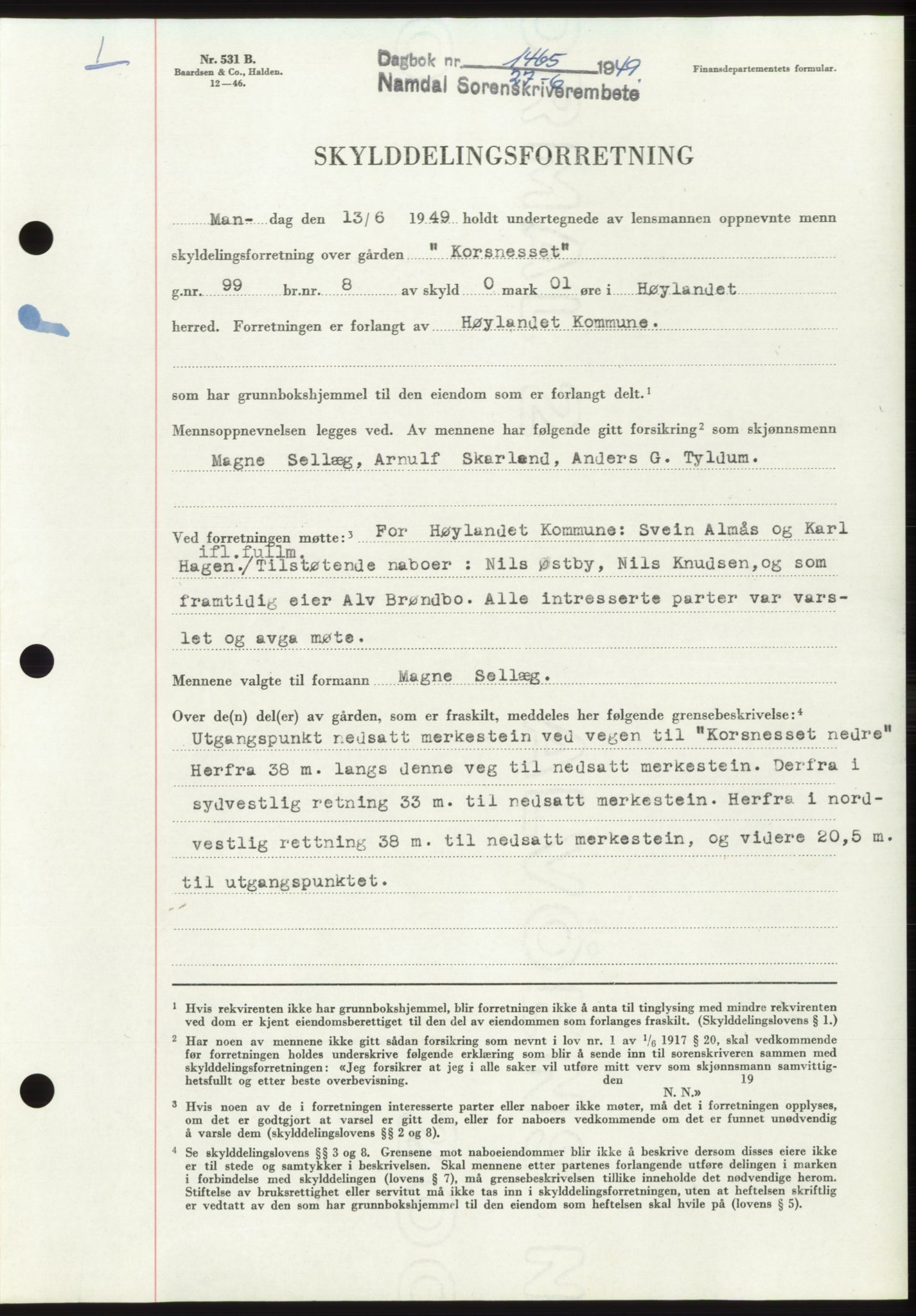 Namdal sorenskriveri, SAT/A-4133/1/2/2C: Pantebok nr. -, 1949-1949, Dagboknr: 1465/1949
