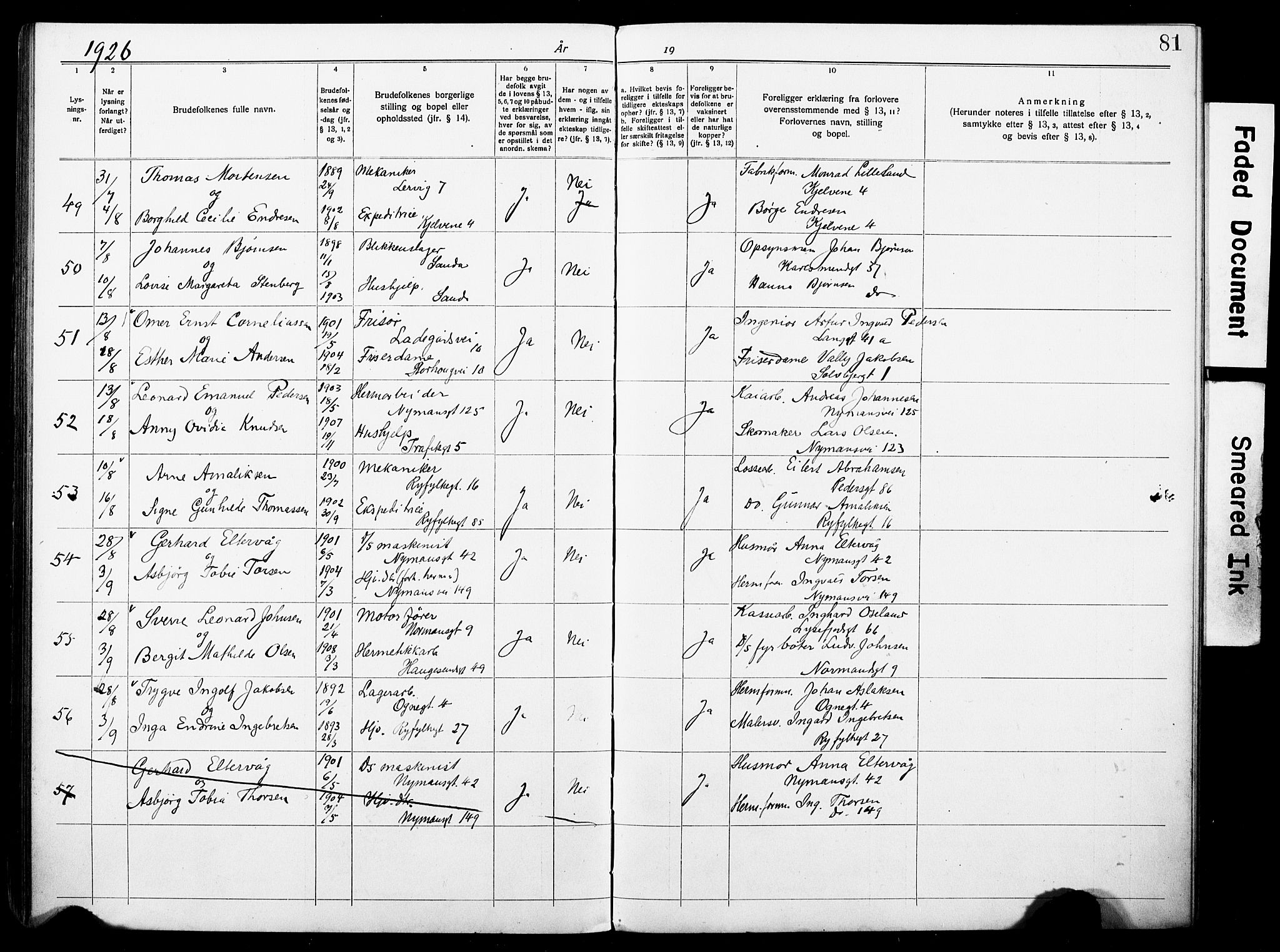 St. Johannes sokneprestkontor, AV/SAST-A-101814/001/70/705BA/L0004: Lysningsprotokoll nr. 4, 1919-1928, s. 81
