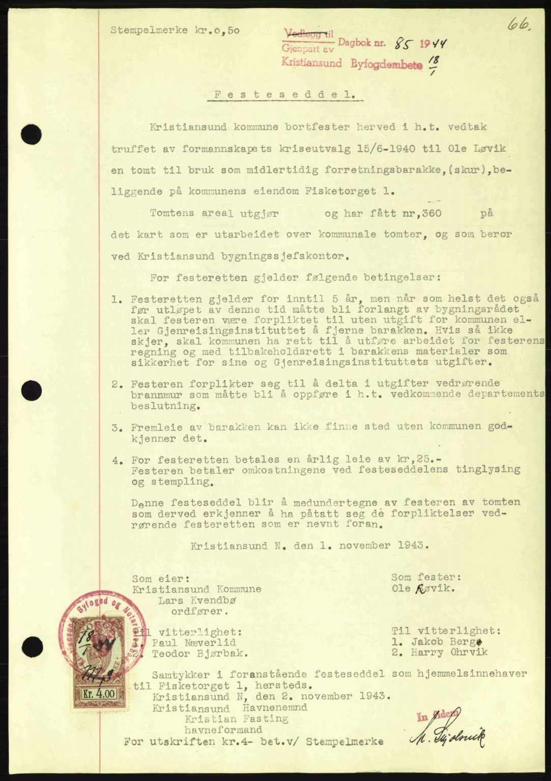 Kristiansund byfogd, AV/SAT-A-4587/A/27: Pantebok nr. 37-38, 1943-1945, Dagboknr: 85/1944