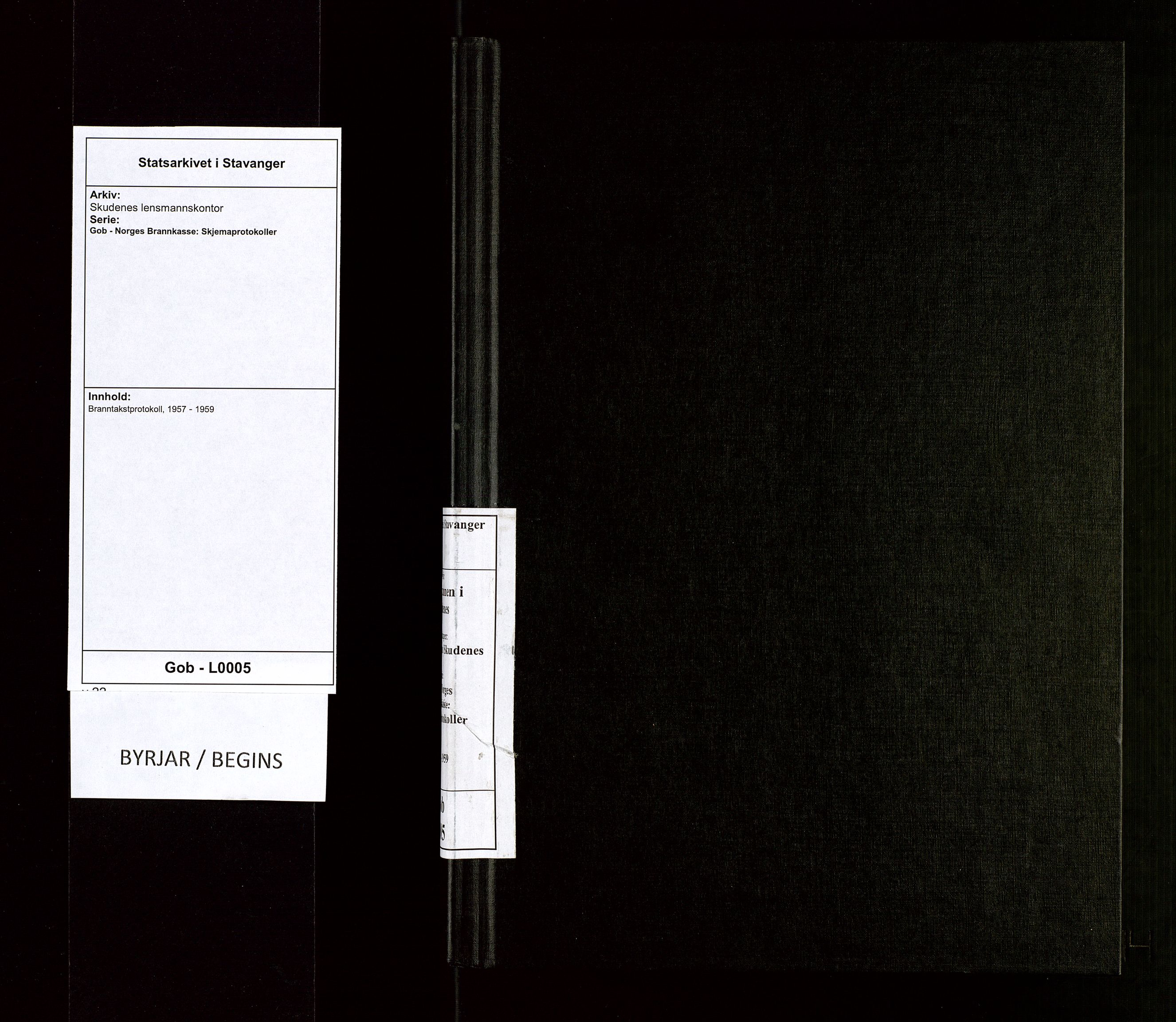 Skudenes lensmannskontor, AV/SAST-A-100444/Gob/L0005: Branntakstprotokoll, 1957-1959